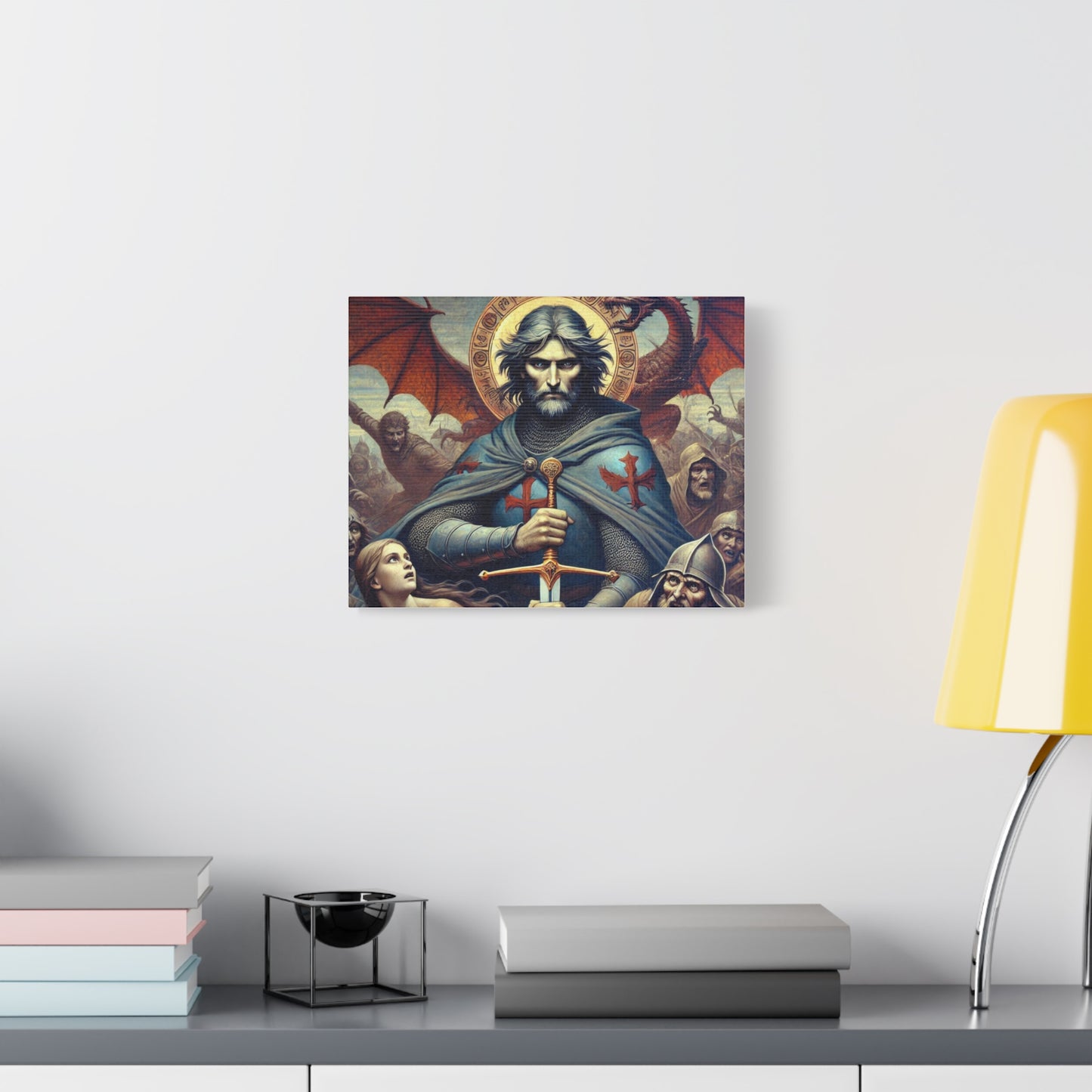 Templar Canvas Print, Dragon Artwork, Medieval Decor, Unique Gift for Fantasy Lovers