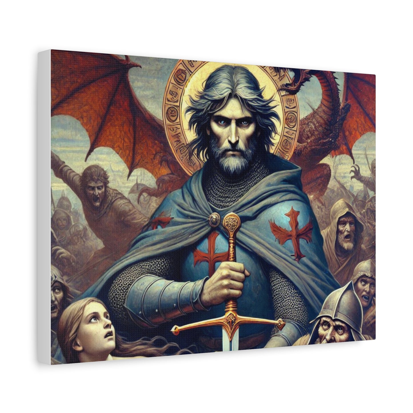 Templar Canvas Print, Dragon Artwork, Medieval Decor, Unique Gift for Fantasy Lovers