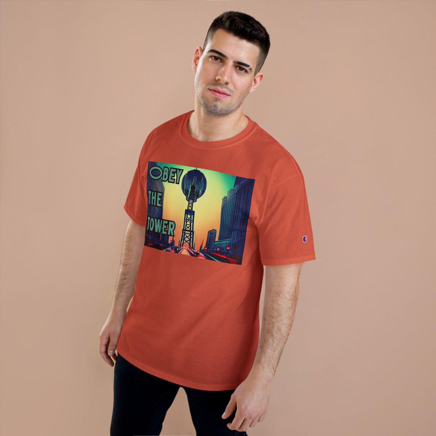 Obey the Tower Champion T-Shirt | Urban Streetwear, Graphic Tee, Gift for City Lovers, Casual Wear, Trendy Fashion