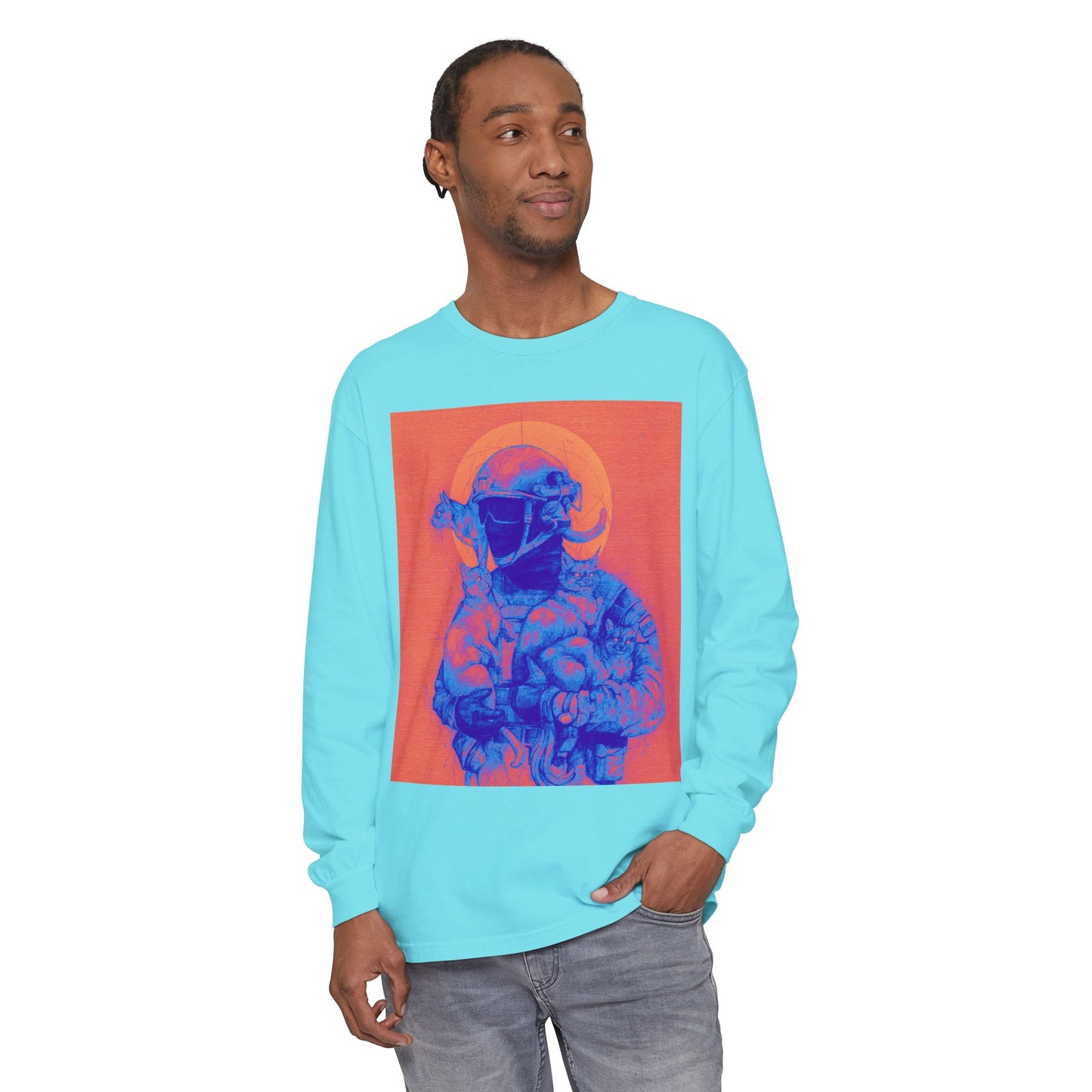 Neon Cats Unisex Garment-dyed Long Sleeve T-Shirt
