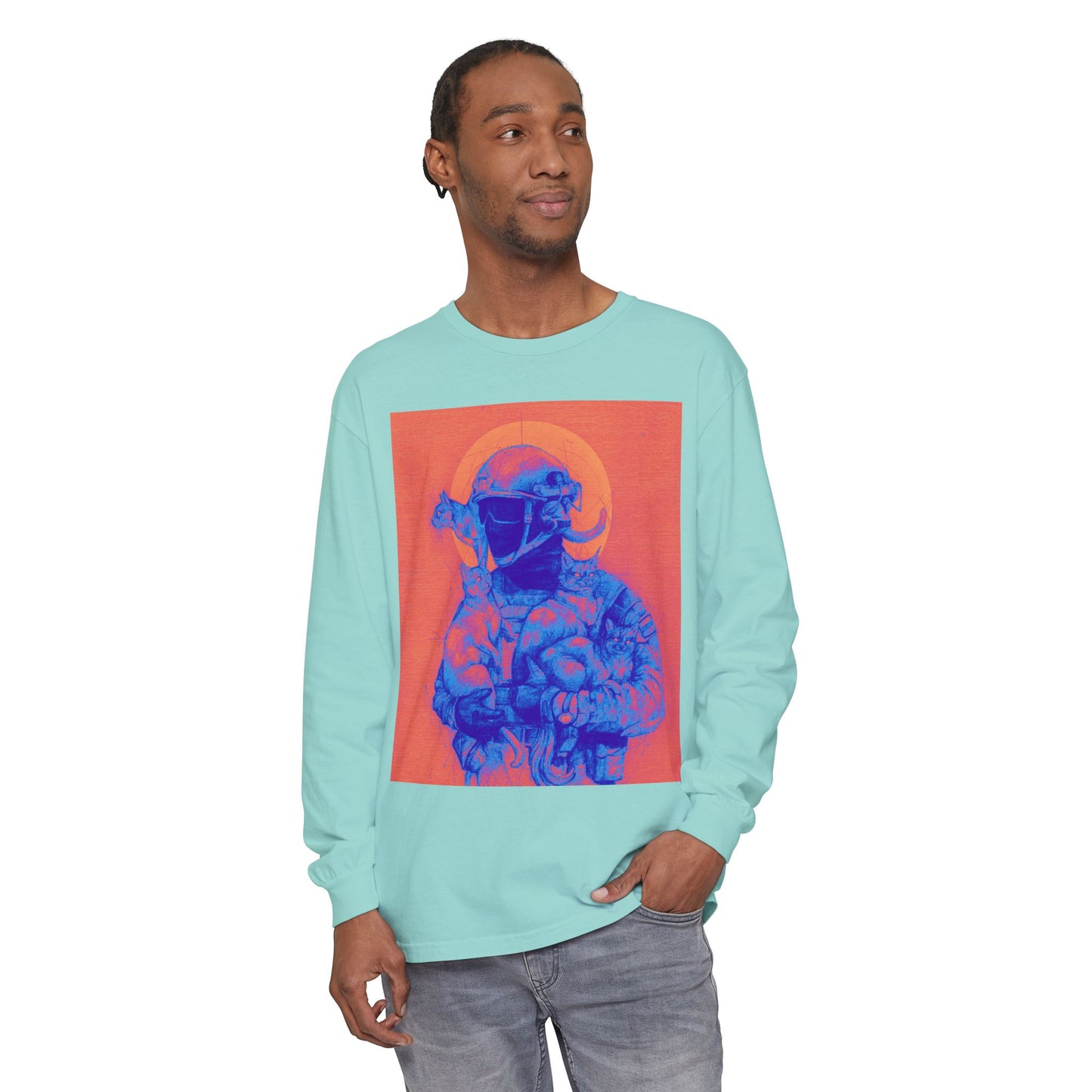 Neon Cats Unisex Garment-dyed Long Sleeve T-Shirt