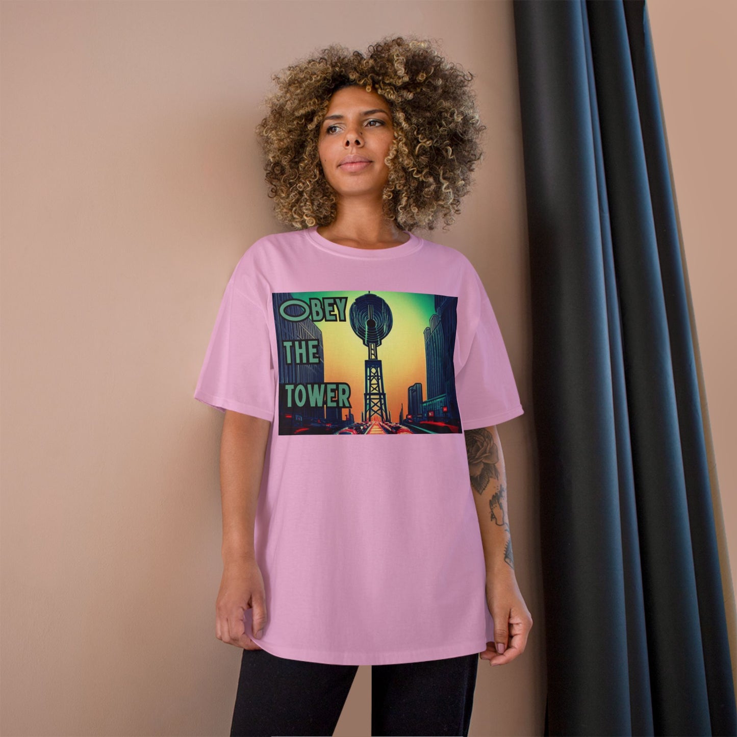Obey the Tower Champion T-Shirt | Urban Streetwear, Graphic Tee, Gift for City Lovers, Casual Wear, Trendy Fashion