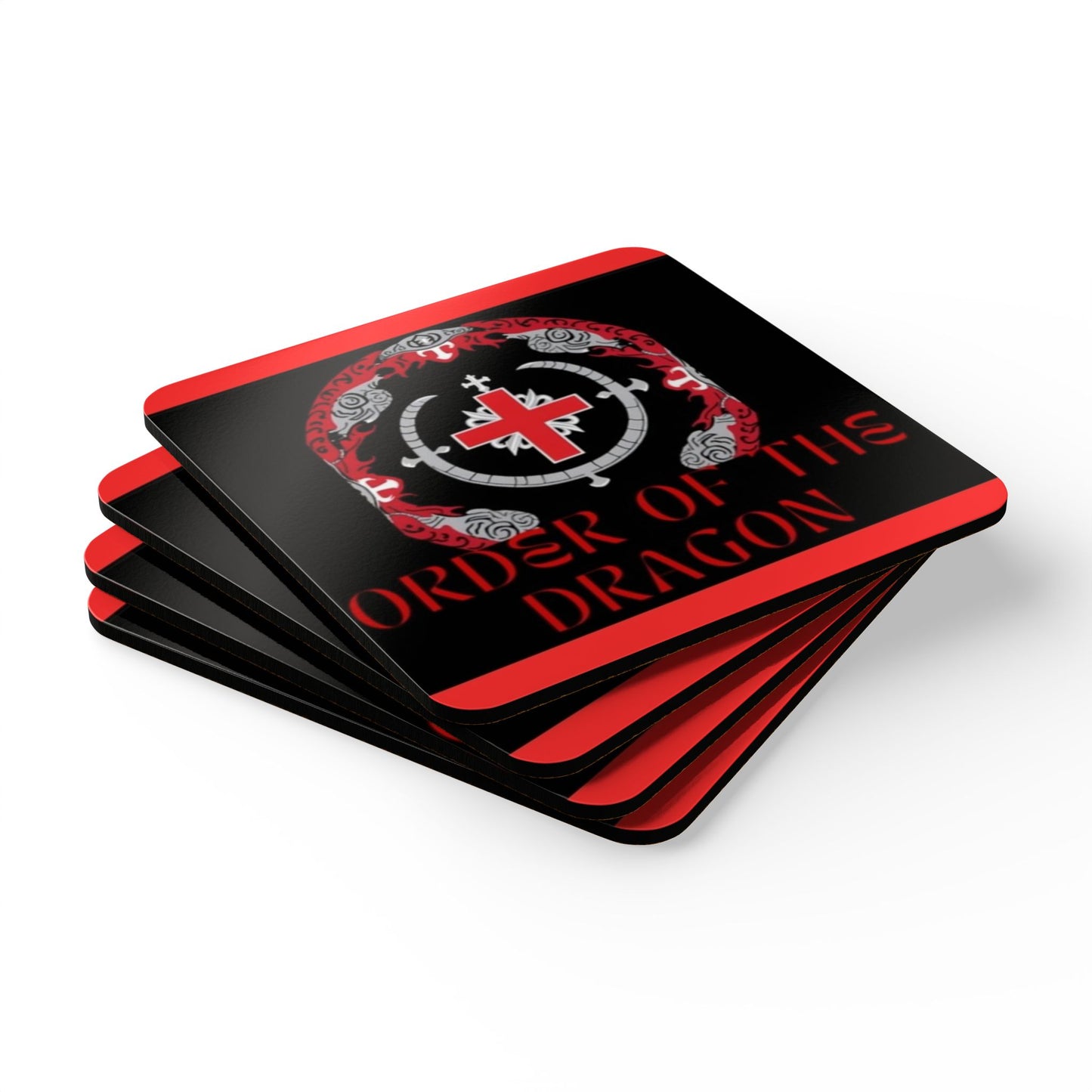 Order of the Dragon Corkwood Coaster Set | Rustic Home Decor, Gift for Gamers, Order of the Dragon, Unique Barware, Fantasy Drinkware