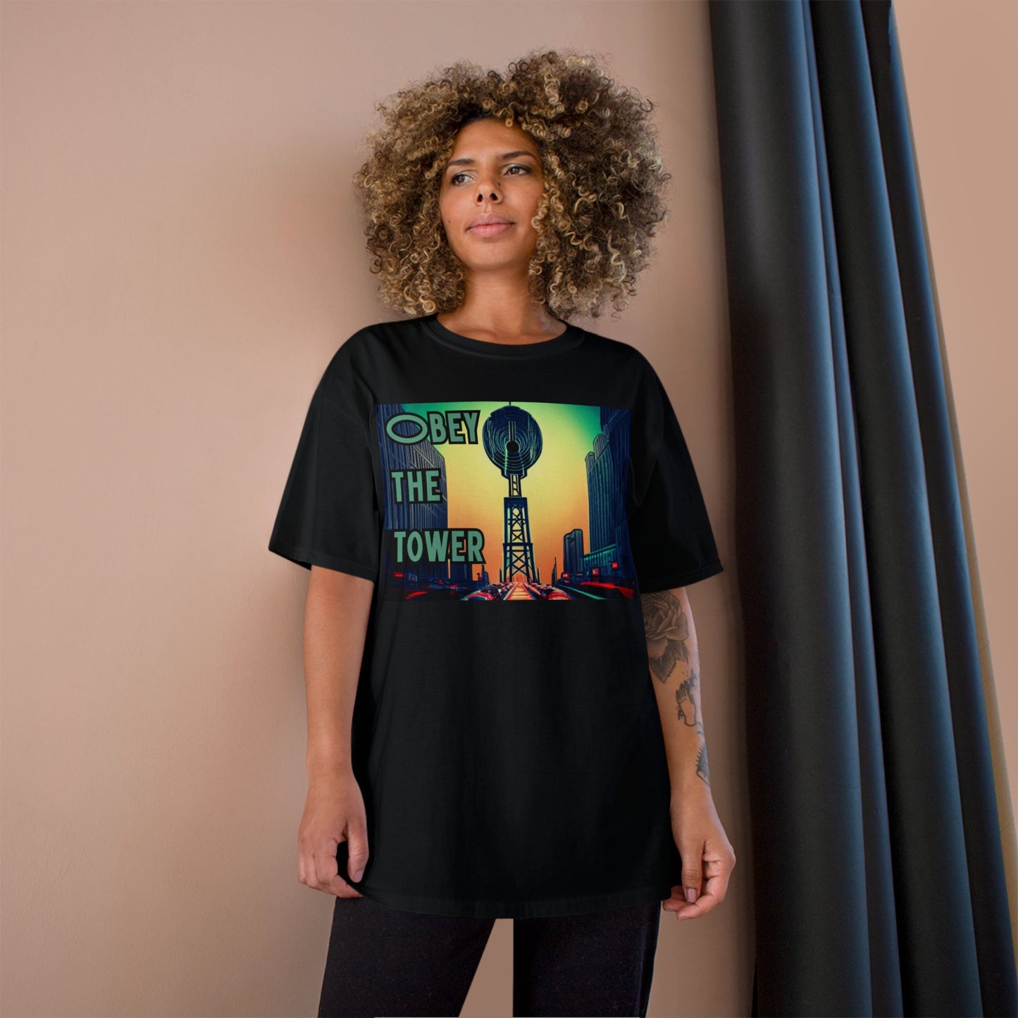 Obey the Tower Champion T-Shirt | Urban Streetwear, Graphic Tee, Gift for City Lovers, Casual Wear, Trendy Fashion
