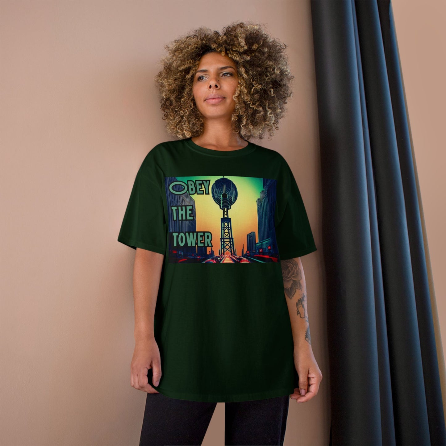 Obey the Tower Champion T-Shirt | Urban Streetwear, Graphic Tee, Gift for City Lovers, Casual Wear, Trendy Fashion