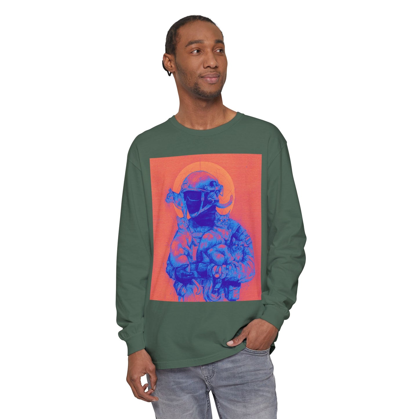 Neon Cats Unisex Garment-dyed Long Sleeve T-Shirt