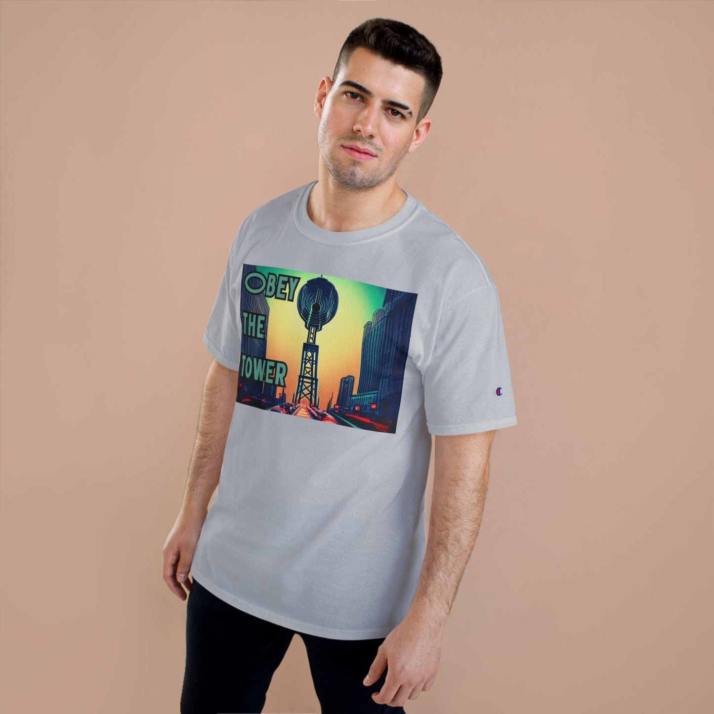 Obey the Tower Champion T-Shirt | Urban Streetwear, Graphic Tee, Gift for City Lovers, Casual Wear, Trendy Fashion