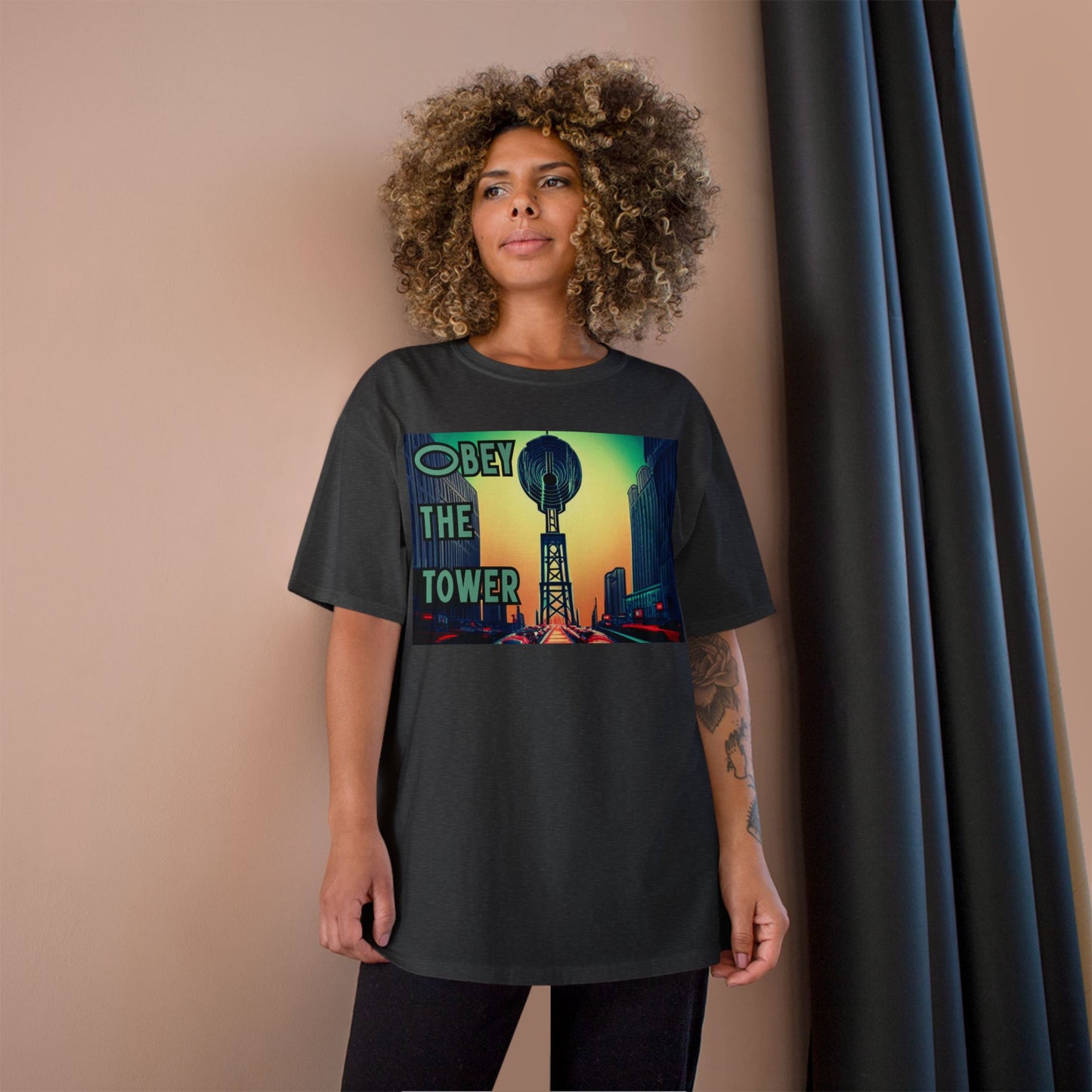 Obey the Tower Champion T-Shirt | Urban Streetwear, Graphic Tee, Gift for City Lovers, Casual Wear, Trendy Fashion