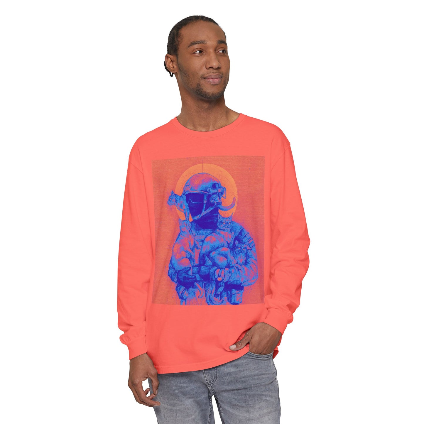 Neon Cats Unisex Garment-dyed Long Sleeve T-Shirt