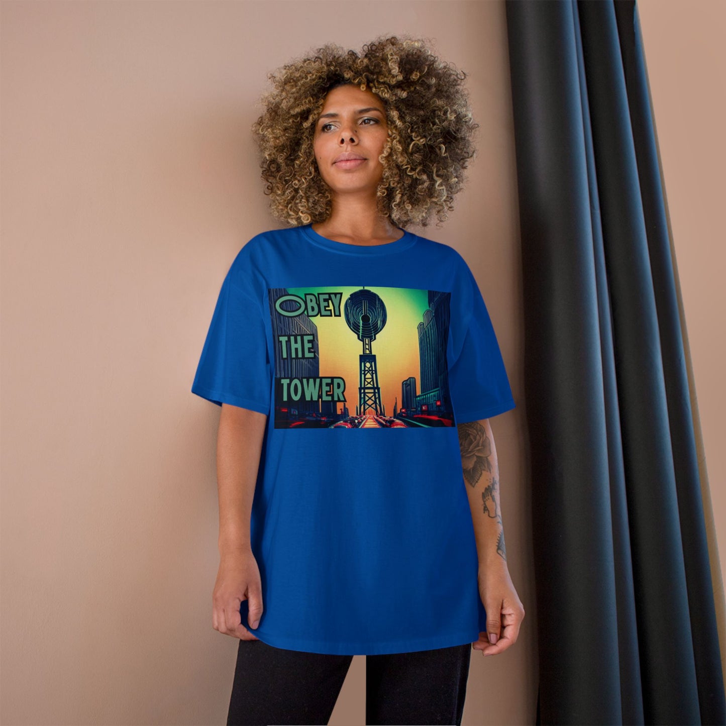 Obey the Tower Champion T-Shirt | Urban Streetwear, Graphic Tee, Gift for City Lovers, Casual Wear, Trendy Fashion