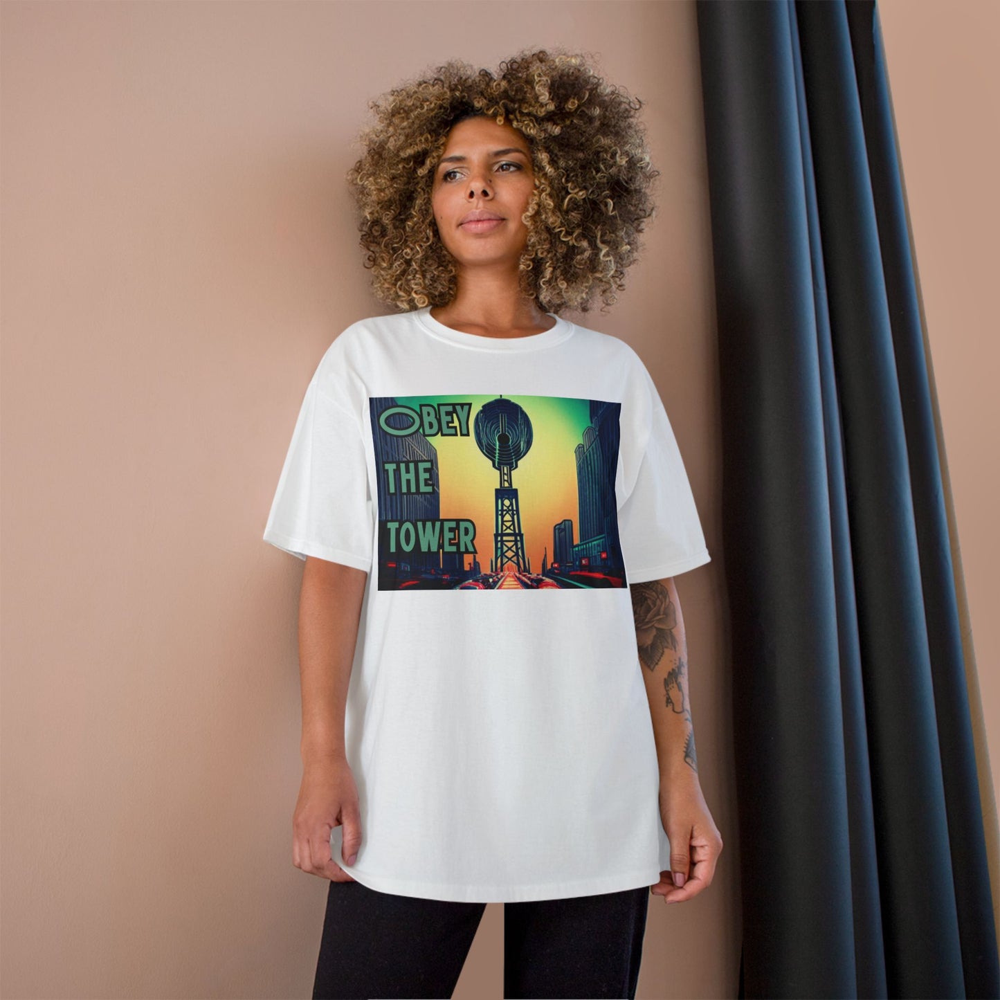 Obey the Tower Champion T-Shirt | Urban Streetwear, Graphic Tee, Gift for City Lovers, Casual Wear, Trendy Fashion