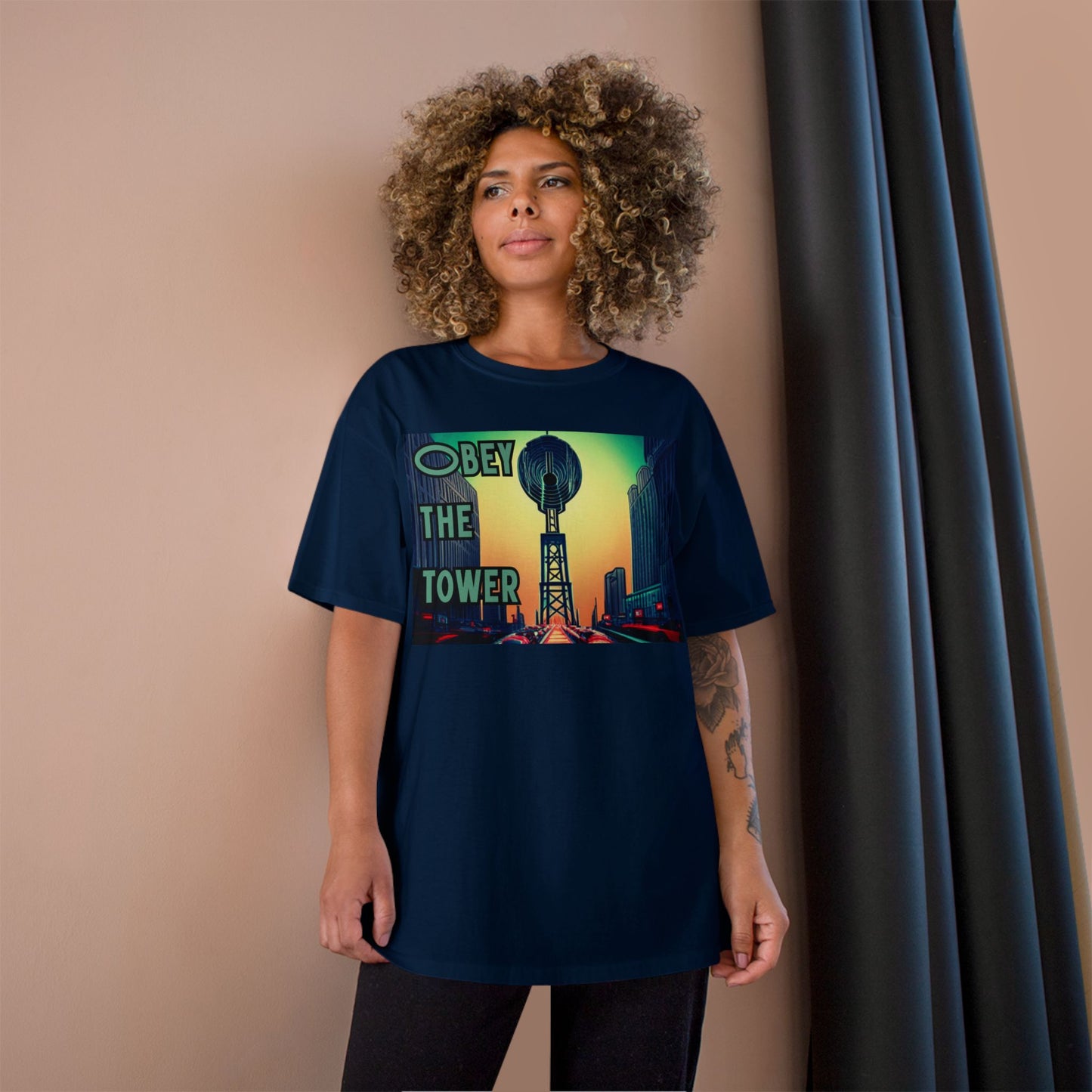 Obey the Tower Champion T-Shirt | Urban Streetwear, Graphic Tee, Gift for City Lovers, Casual Wear, Trendy Fashion