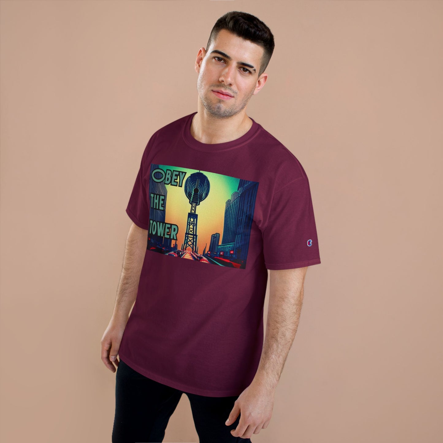 Obey the Tower Champion T-Shirt | Urban Streetwear, Graphic Tee, Gift for City Lovers, Casual Wear, Trendy Fashion