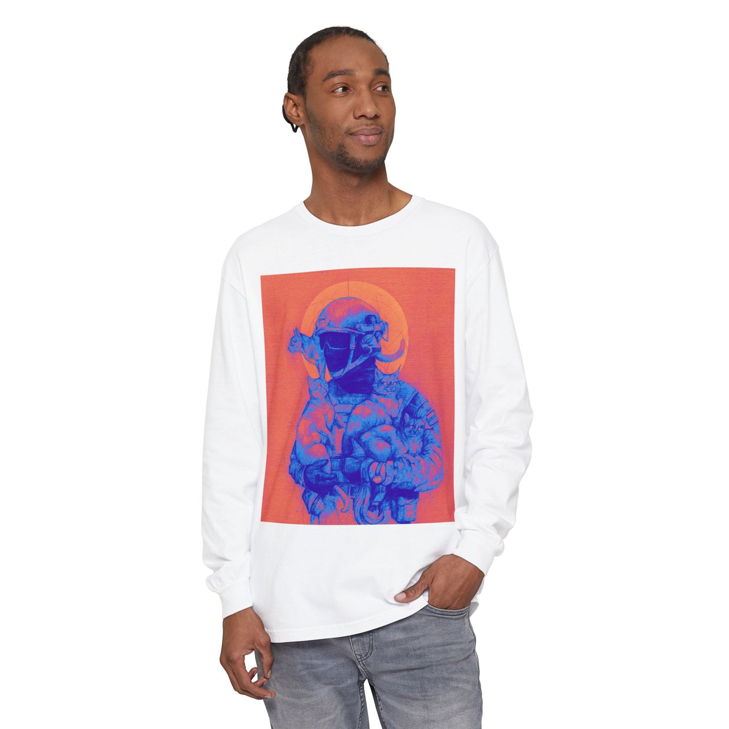 Neon Cats Unisex Garment-dyed Long Sleeve T-Shirt