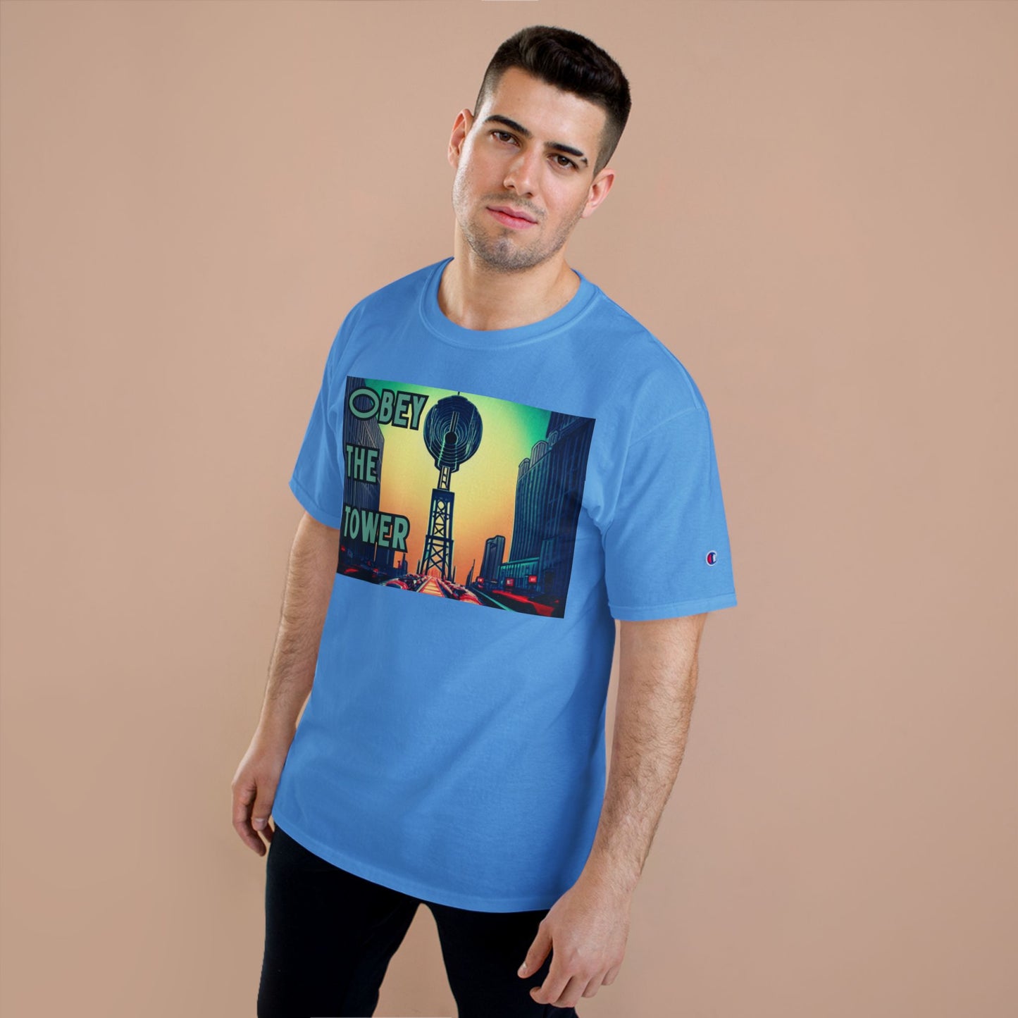 Obey the Tower Champion T-Shirt | Urban Streetwear, Graphic Tee, Gift for City Lovers, Casual Wear, Trendy Fashion