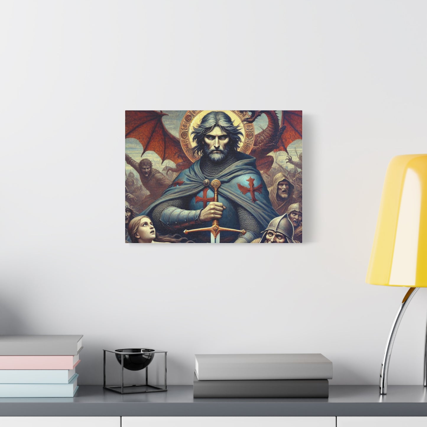 Templar Canvas Print, Dragon Artwork, Medieval Decor, Unique Gift for Fantasy Lovers