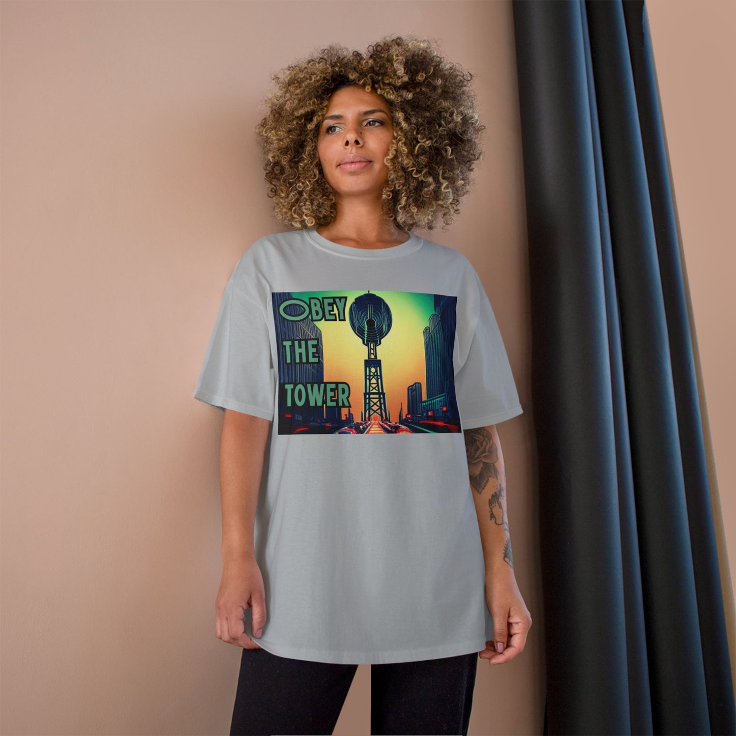Obey the Tower Champion T-Shirt | Urban Streetwear, Graphic Tee, Gift for City Lovers, Casual Wear, Trendy Fashion