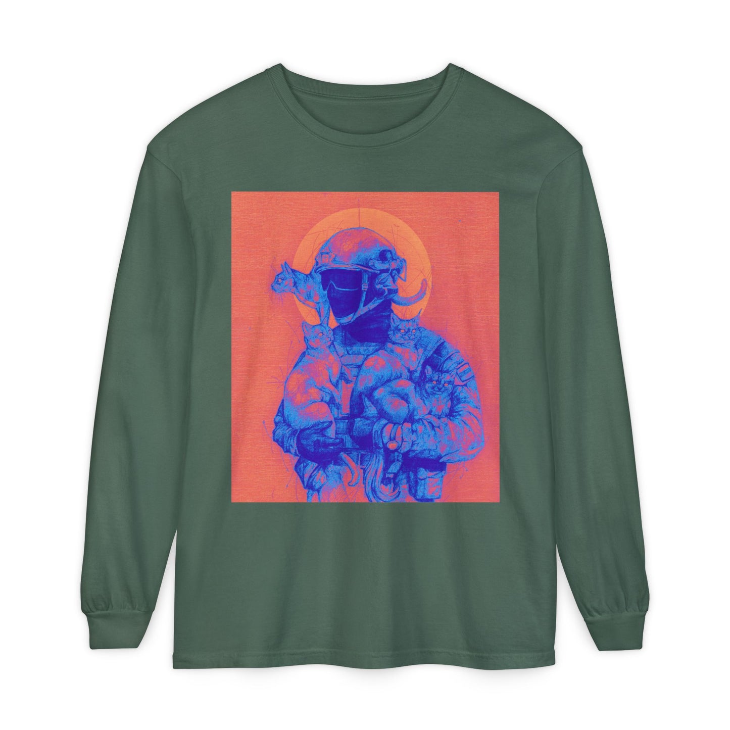 Neon Cats Unisex Garment-dyed Long Sleeve T-Shirt