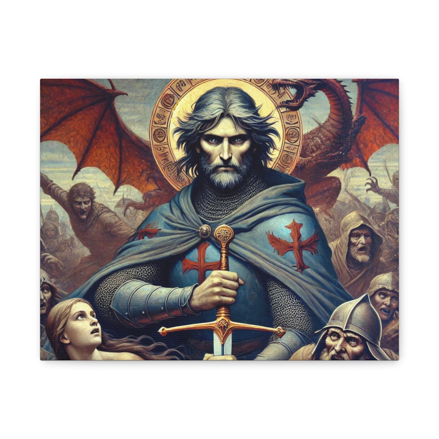 Templar Canvas Print, Dragon Artwork, Medieval Decor, Unique Gift for Fantasy Lovers