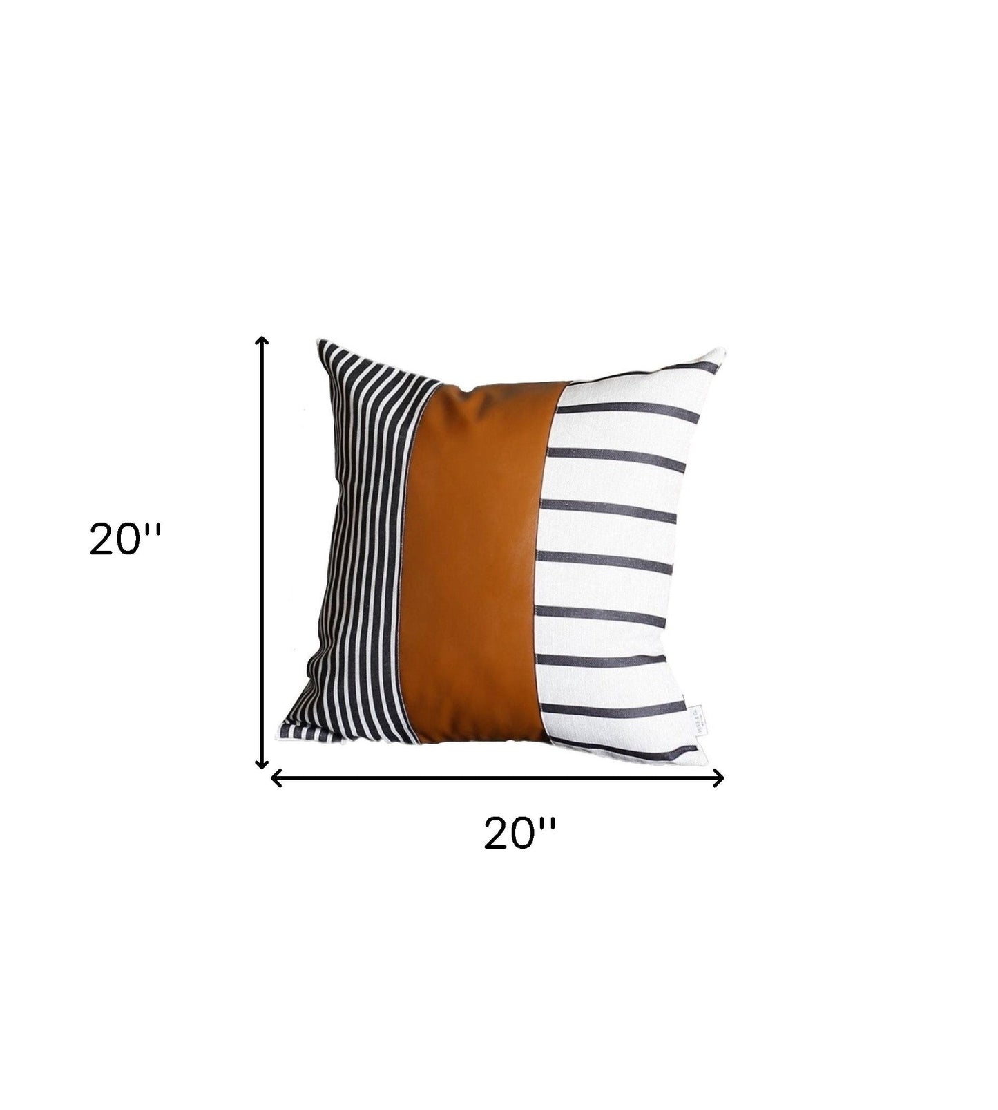 20" X 20" Black And White Stripes And Faux Leather Pillow Cover