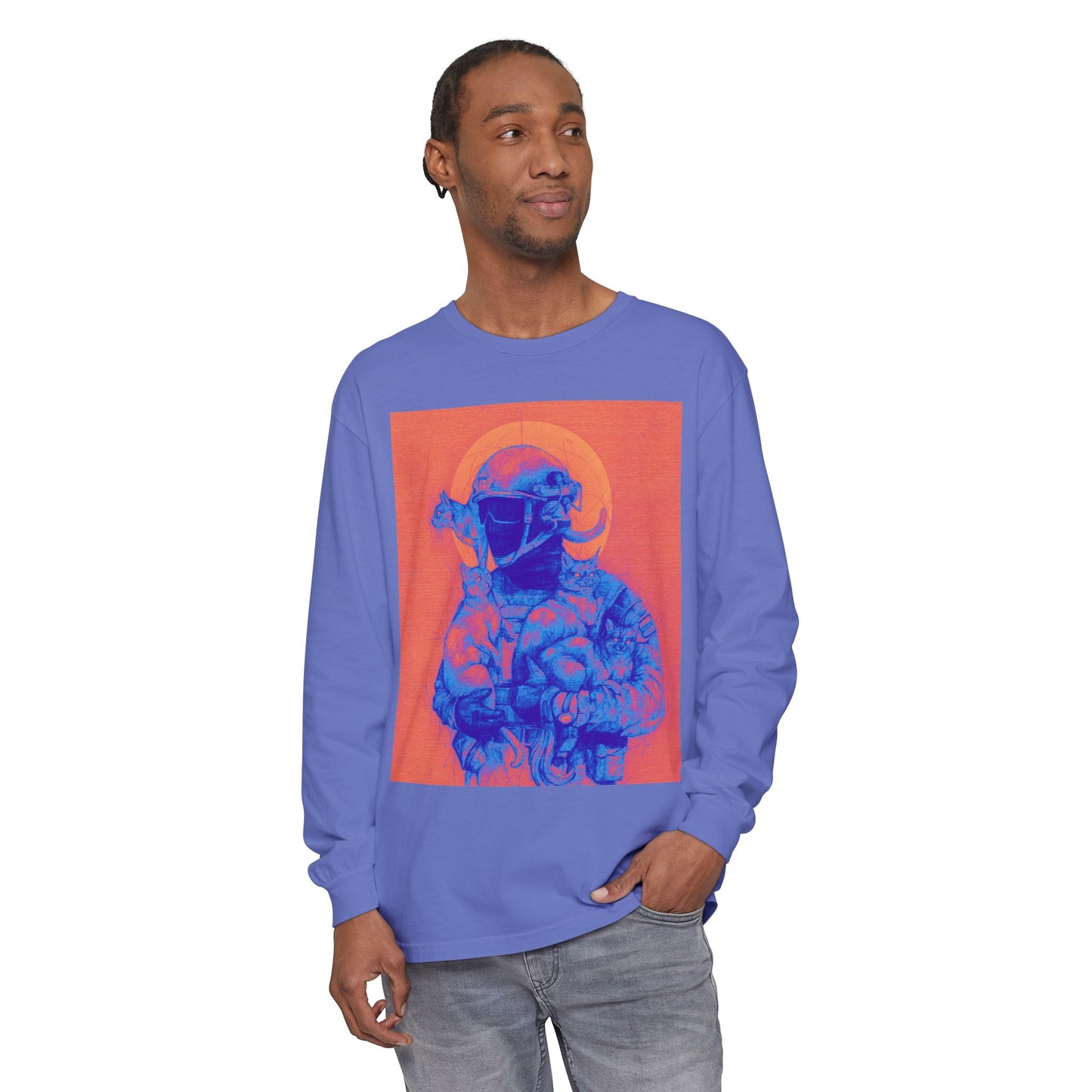 Neon Cats Unisex Garment-dyed Long Sleeve T-Shirt