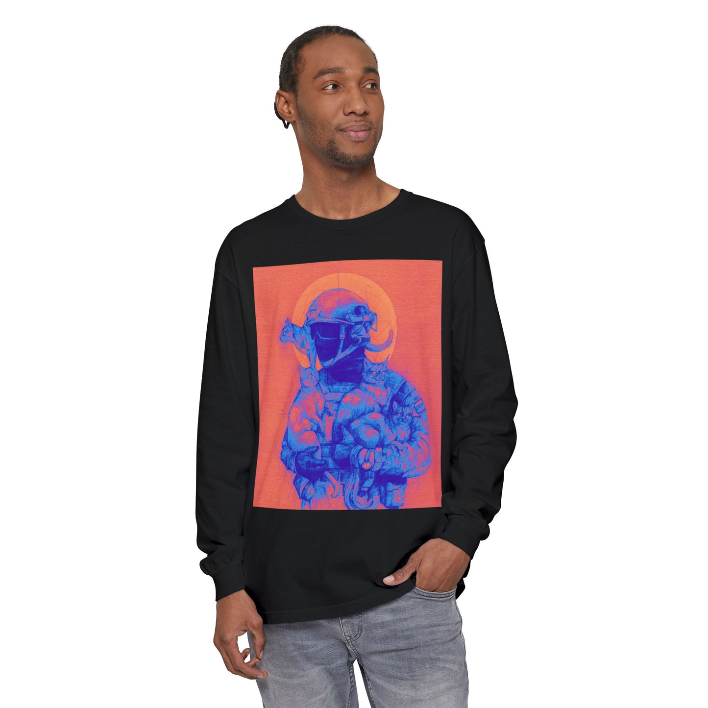 Neon Cats Unisex Garment-dyed Long Sleeve T-Shirt