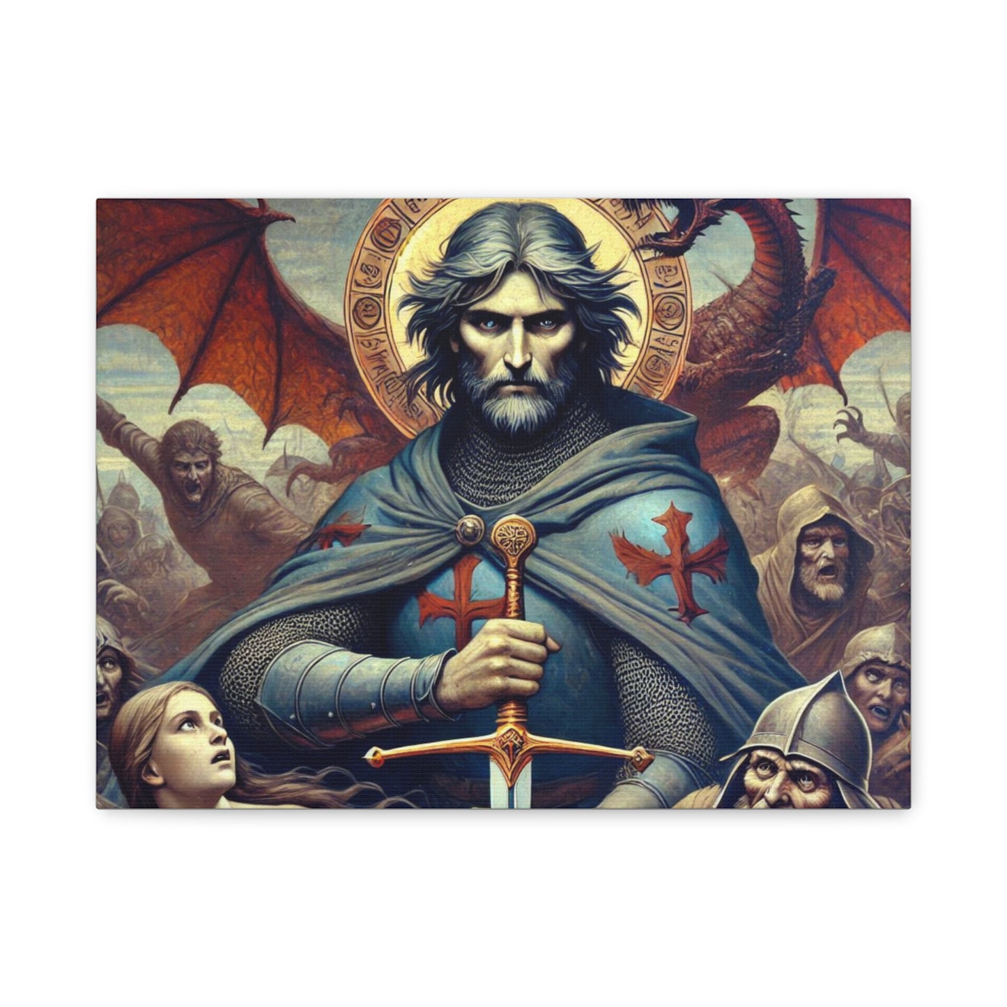 Templar Canvas Print, Dragon Artwork, Medieval Decor, Unique Gift for Fantasy Lovers