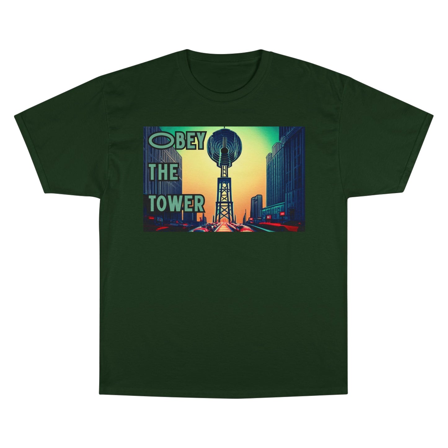 Obey the Tower Champion T-Shirt | Urban Streetwear, Graphic Tee, Gift for City Lovers, Casual Wear, Trendy Fashion