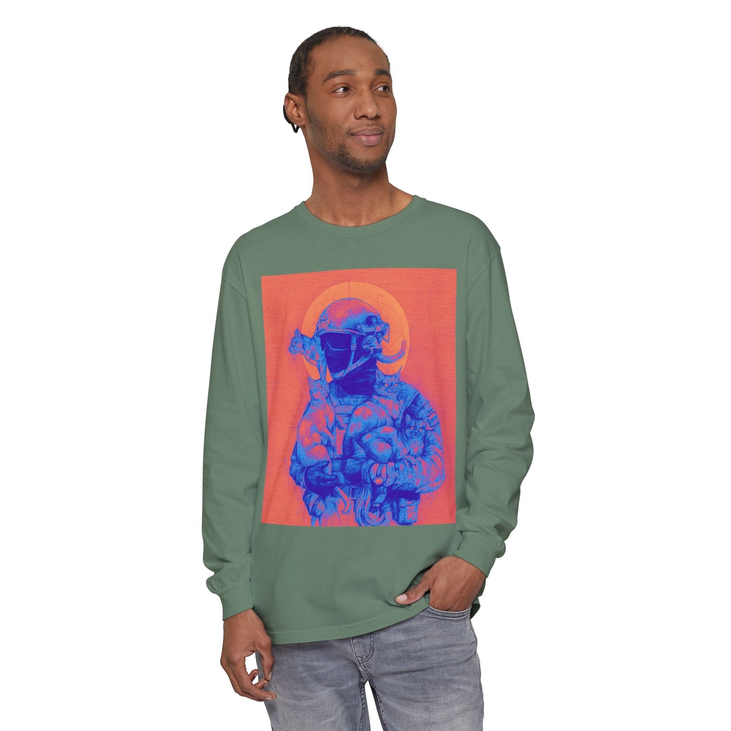 Neon Cats Unisex Garment-dyed Long Sleeve T-Shirt