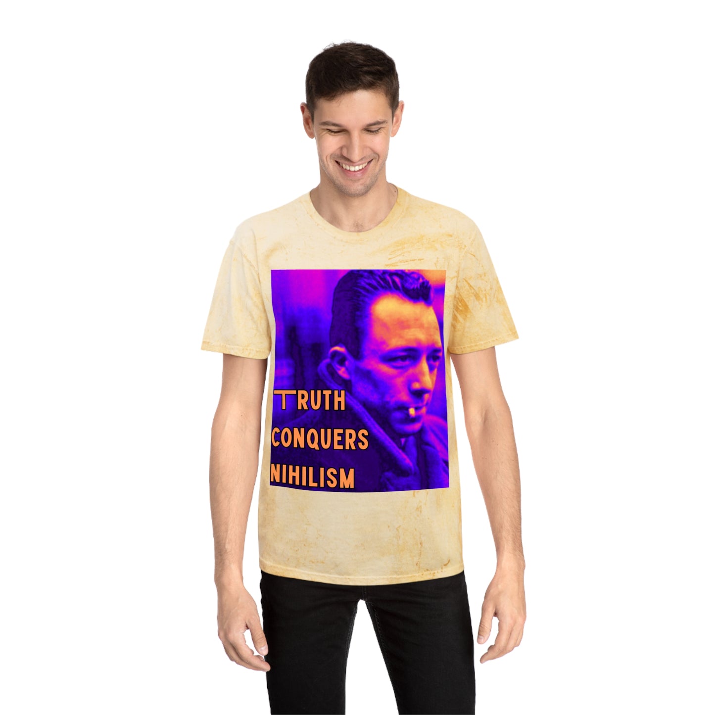 Unisex Color Blast T-Shirt - 'Truth Conquers Nihilism', Vintage Graphic Tee, Statement T-Shirt, Unique Gift, Artistic Wear