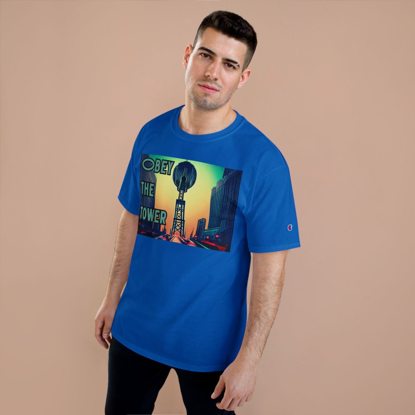 Obey the Tower Champion T-Shirt | Urban Streetwear, Graphic Tee, Gift for City Lovers, Casual Wear, Trendy Fashion