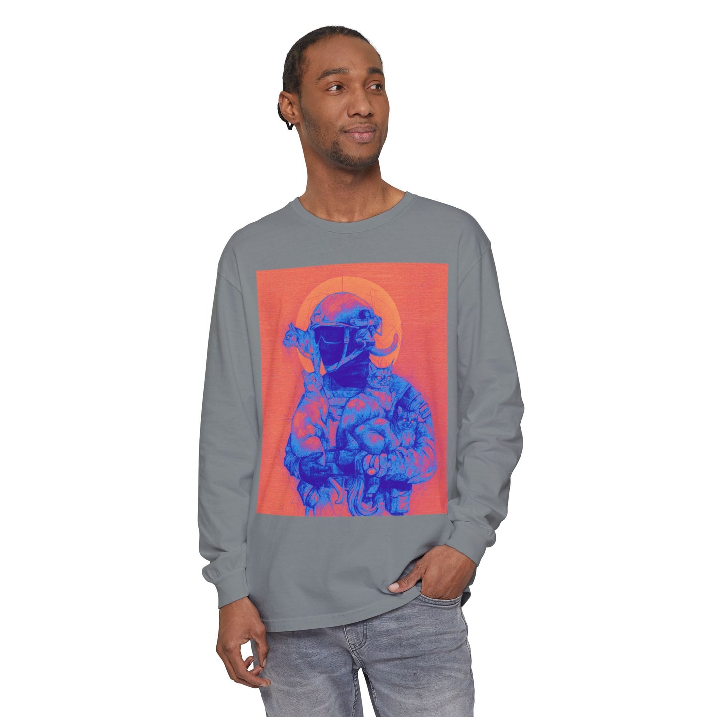 Neon Cats Unisex Garment-dyed Long Sleeve T-Shirt