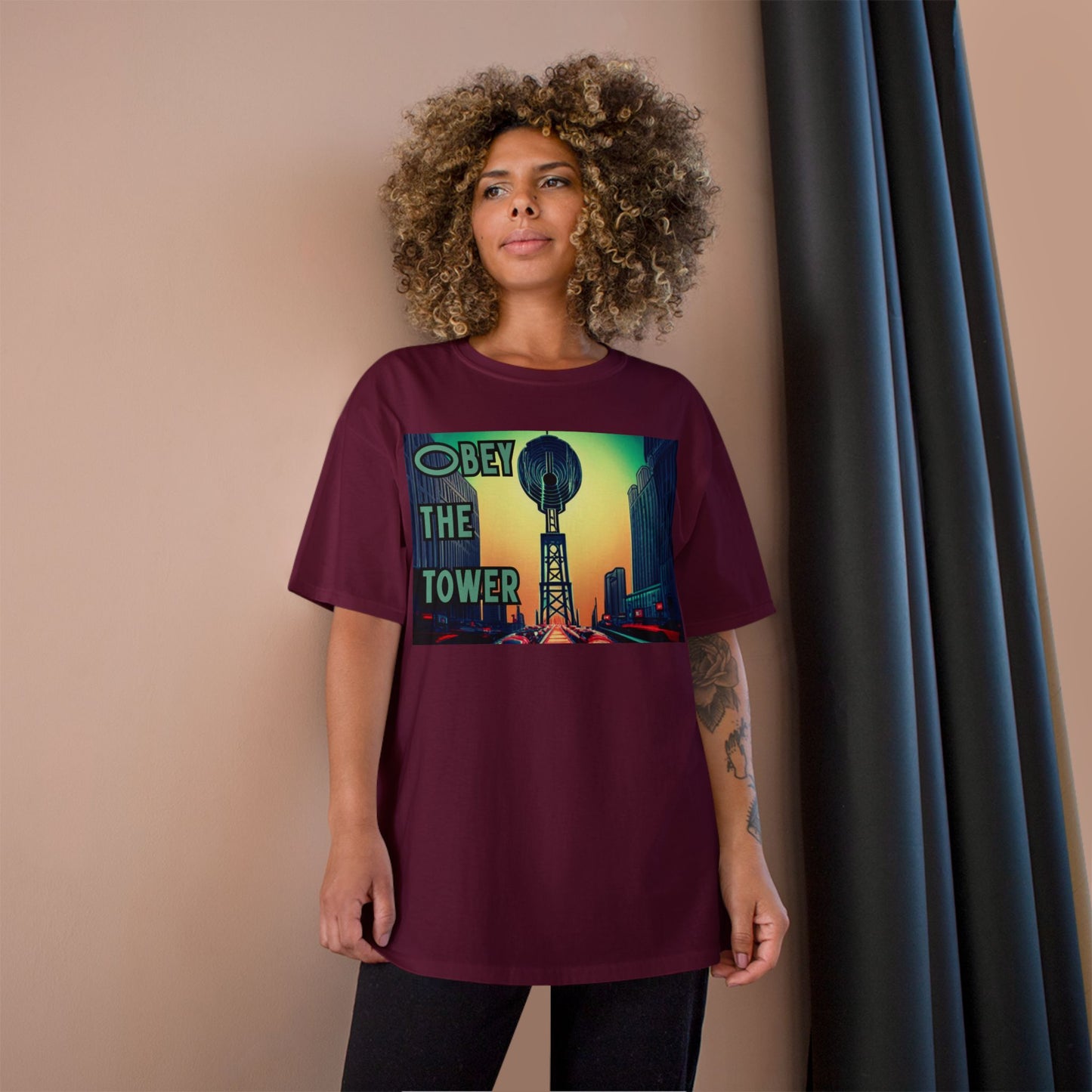 Obey the Tower Champion T-Shirt | Urban Streetwear, Graphic Tee, Gift for City Lovers, Casual Wear, Trendy Fashion