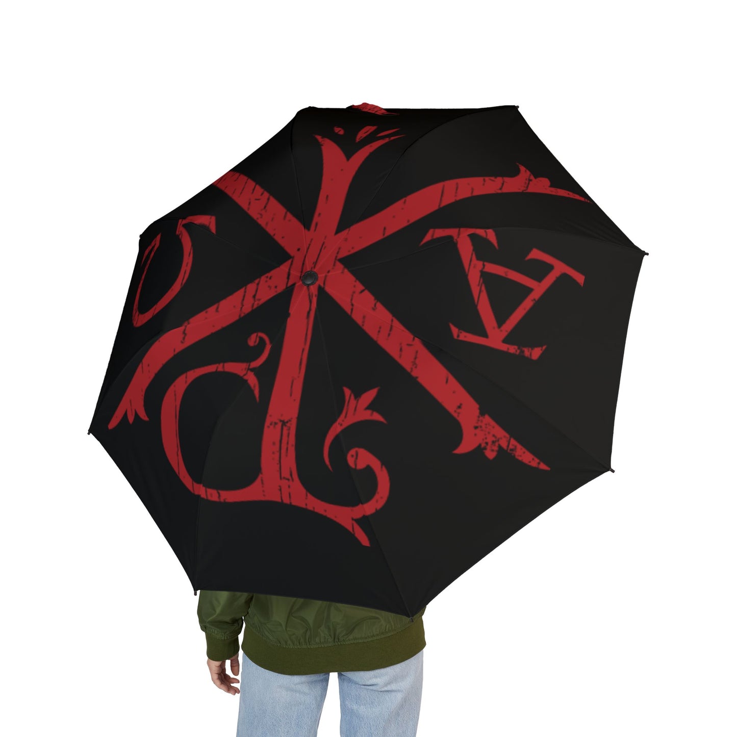 Alpha Omega Semi-Automatic Foldable Umbrella - Gothic Design, Unique Gift, Rainy Day Essential, Outdoor Accessory, Fashion Statement