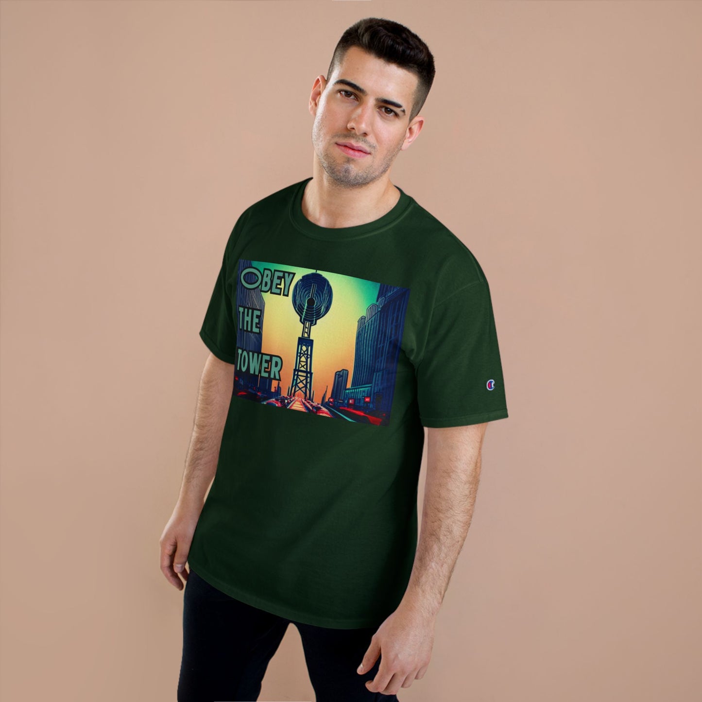 Obey the Tower Champion T-Shirt | Urban Streetwear, Graphic Tee, Gift for City Lovers, Casual Wear, Trendy Fashion