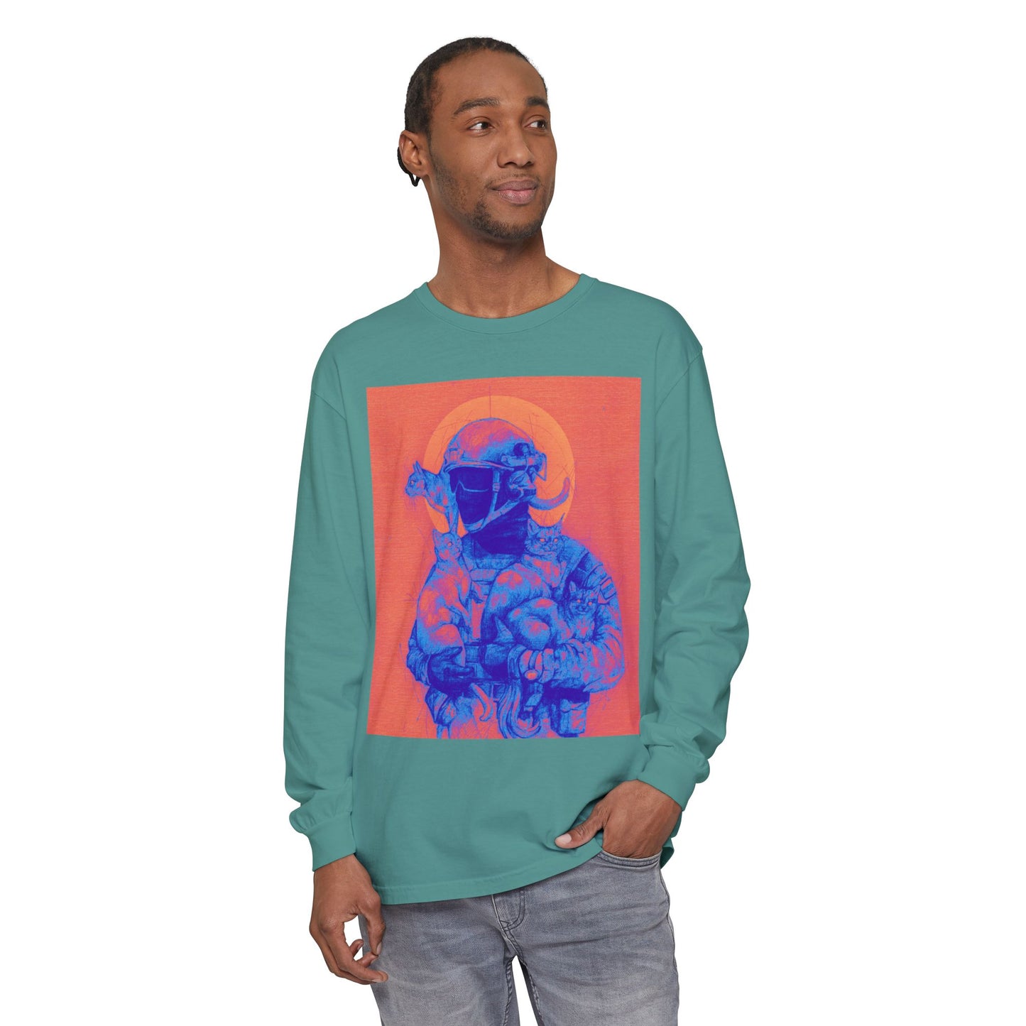 Neon Cats Unisex Garment-dyed Long Sleeve T-Shirt