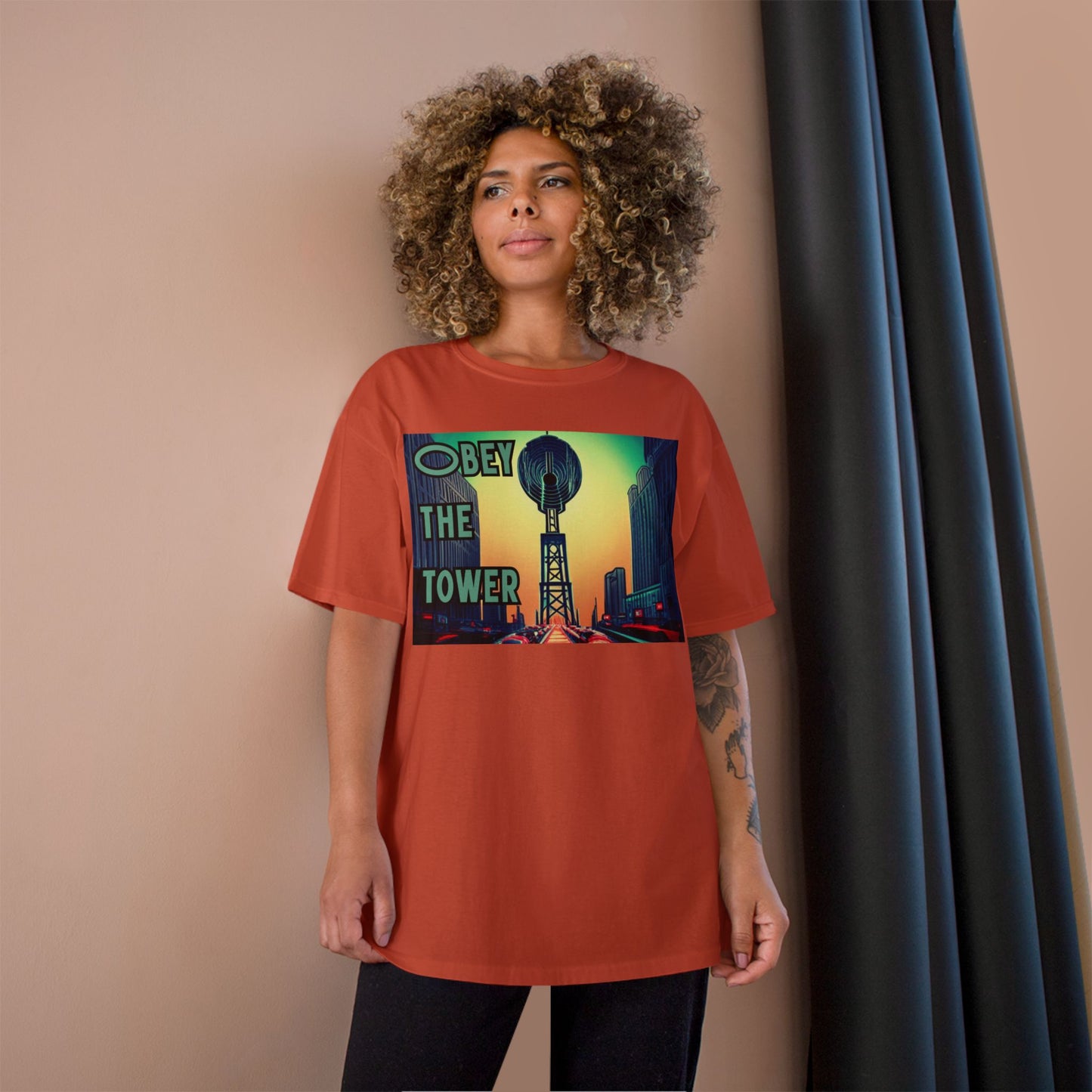Obey the Tower Champion T-Shirt | Urban Streetwear, Graphic Tee, Gift for City Lovers, Casual Wear, Trendy Fashion