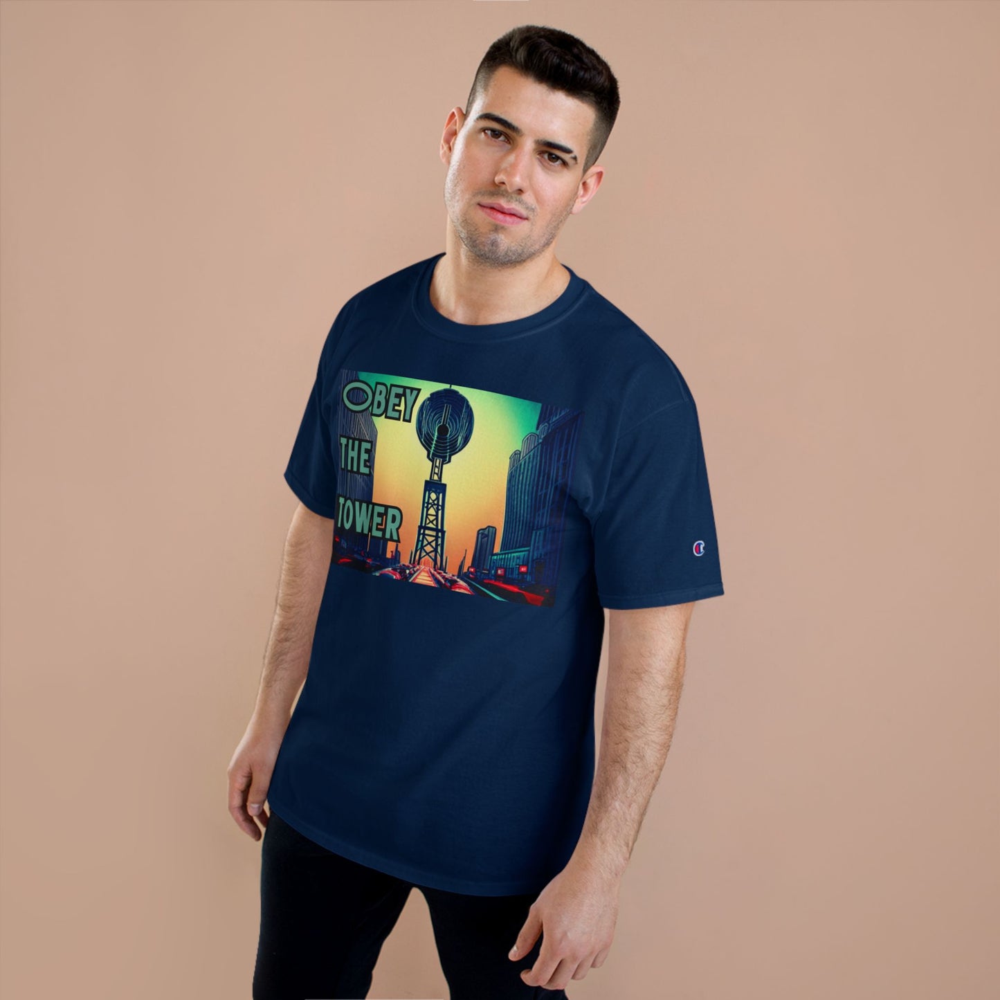 Obey the Tower Champion T-Shirt | Urban Streetwear, Graphic Tee, Gift for City Lovers, Casual Wear, Trendy Fashion