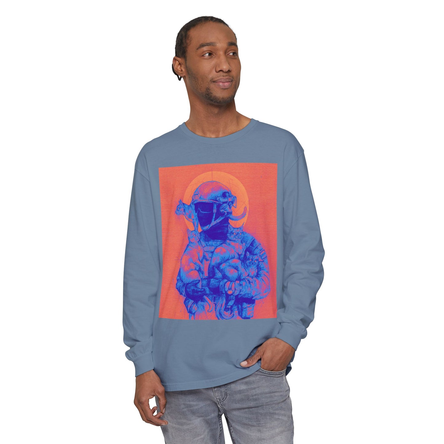 Neon Cats Unisex Garment-dyed Long Sleeve T-Shirt