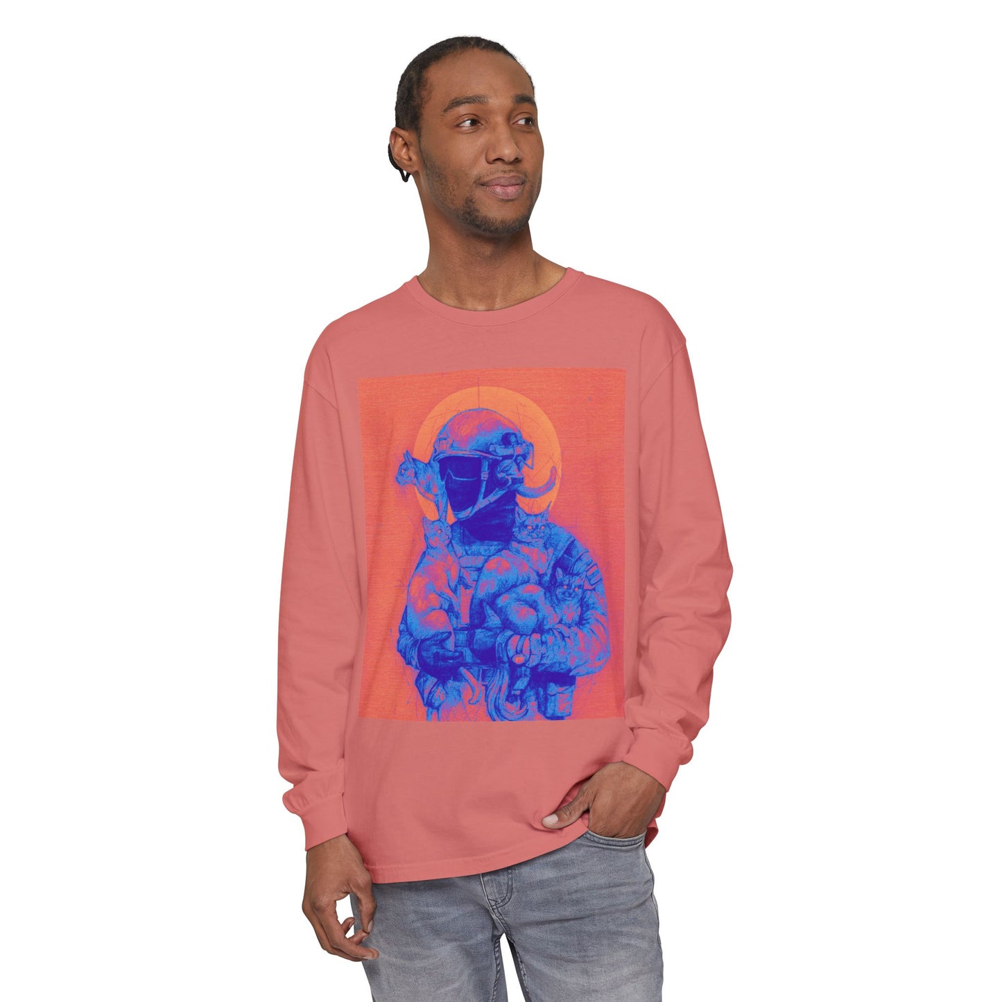 Neon Cats Unisex Garment-dyed Long Sleeve T-Shirt