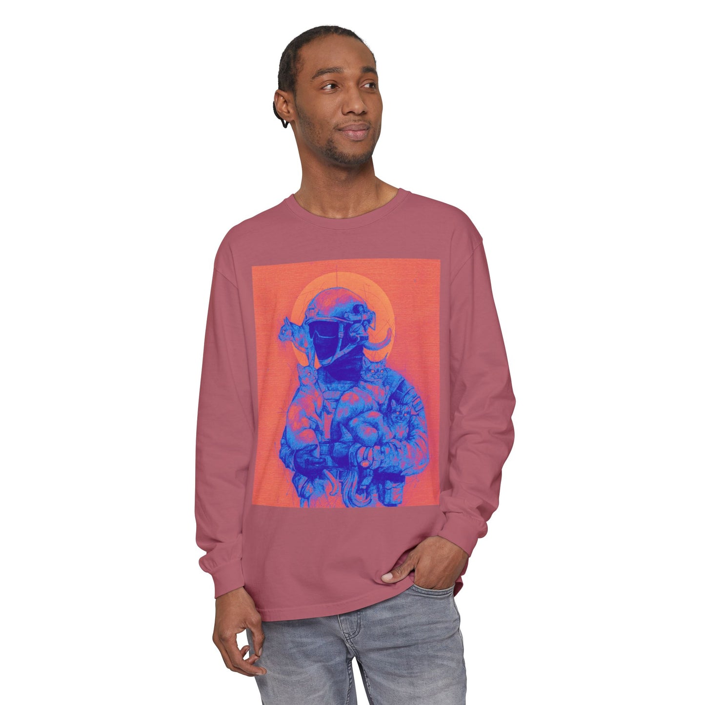 Neon Cats Unisex Garment-dyed Long Sleeve T-Shirt