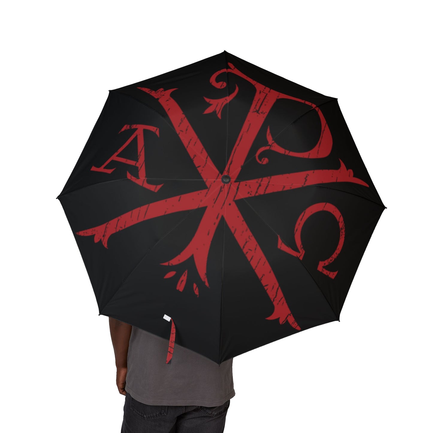 Alpha Omega Semi-Automatic Foldable Umbrella - Gothic Design, Unique Gift, Rainy Day Essential, Outdoor Accessory, Fashion Statement