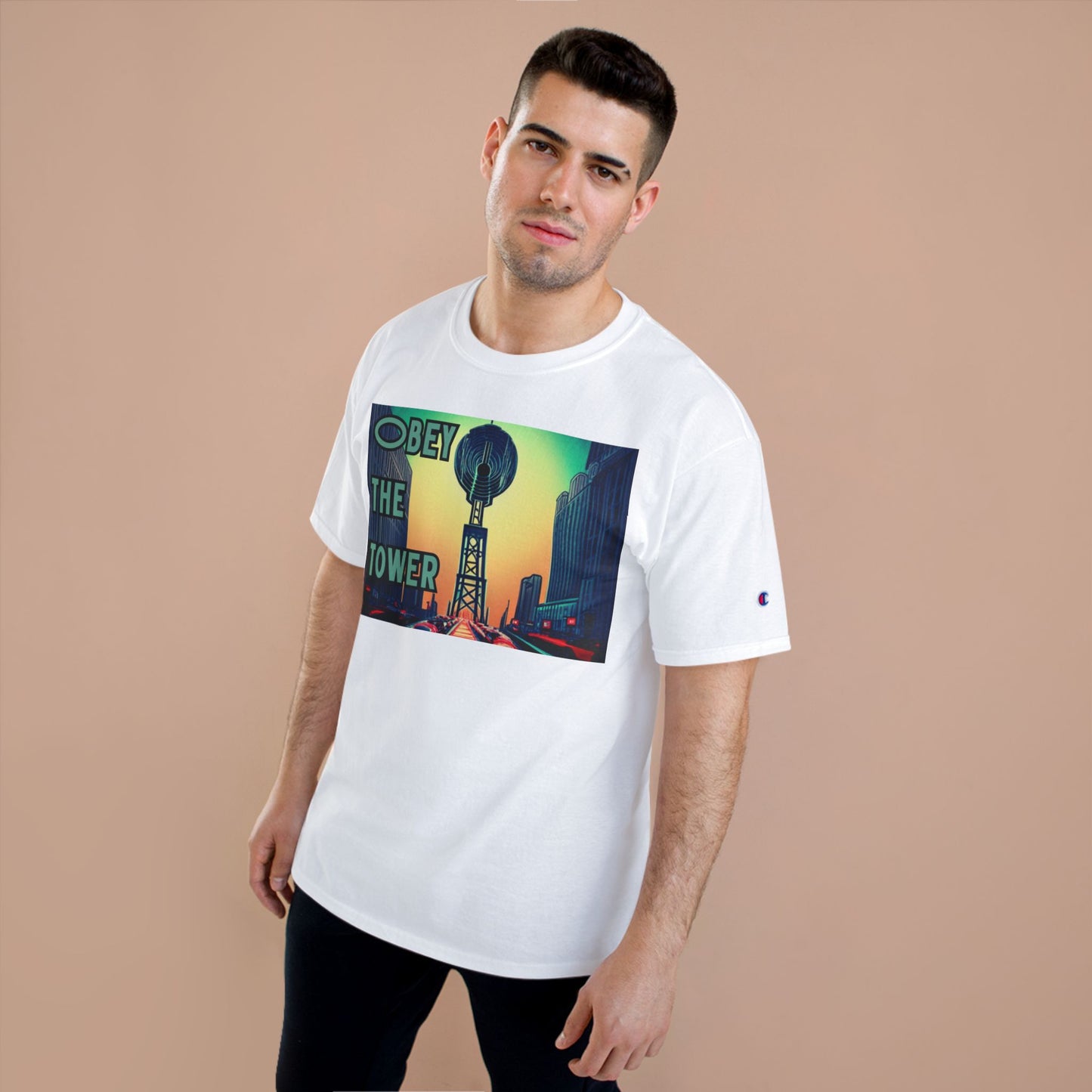 Obey the Tower Champion T-Shirt | Urban Streetwear, Graphic Tee, Gift for City Lovers, Casual Wear, Trendy Fashion
