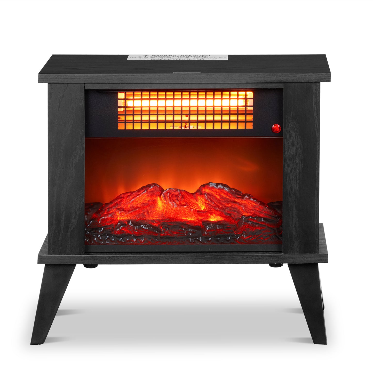 120V 1000W 15in Fireplace Black Wood Free-standing - Quartz Tube - 2nd Gear Temperature Control - With Fake Firewood - Single Color