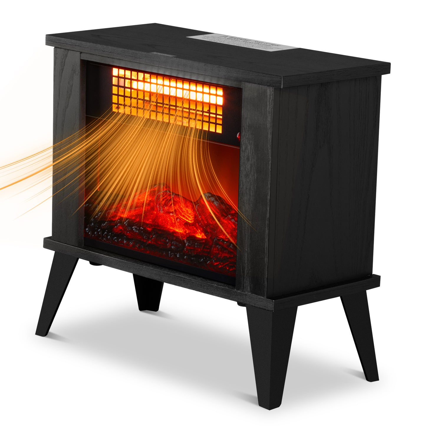 120V 1000W 15in Fireplace Black Wood Free-standing - Quartz Tube - 2nd Gear Temperature Control - With Fake Firewood - Single Color