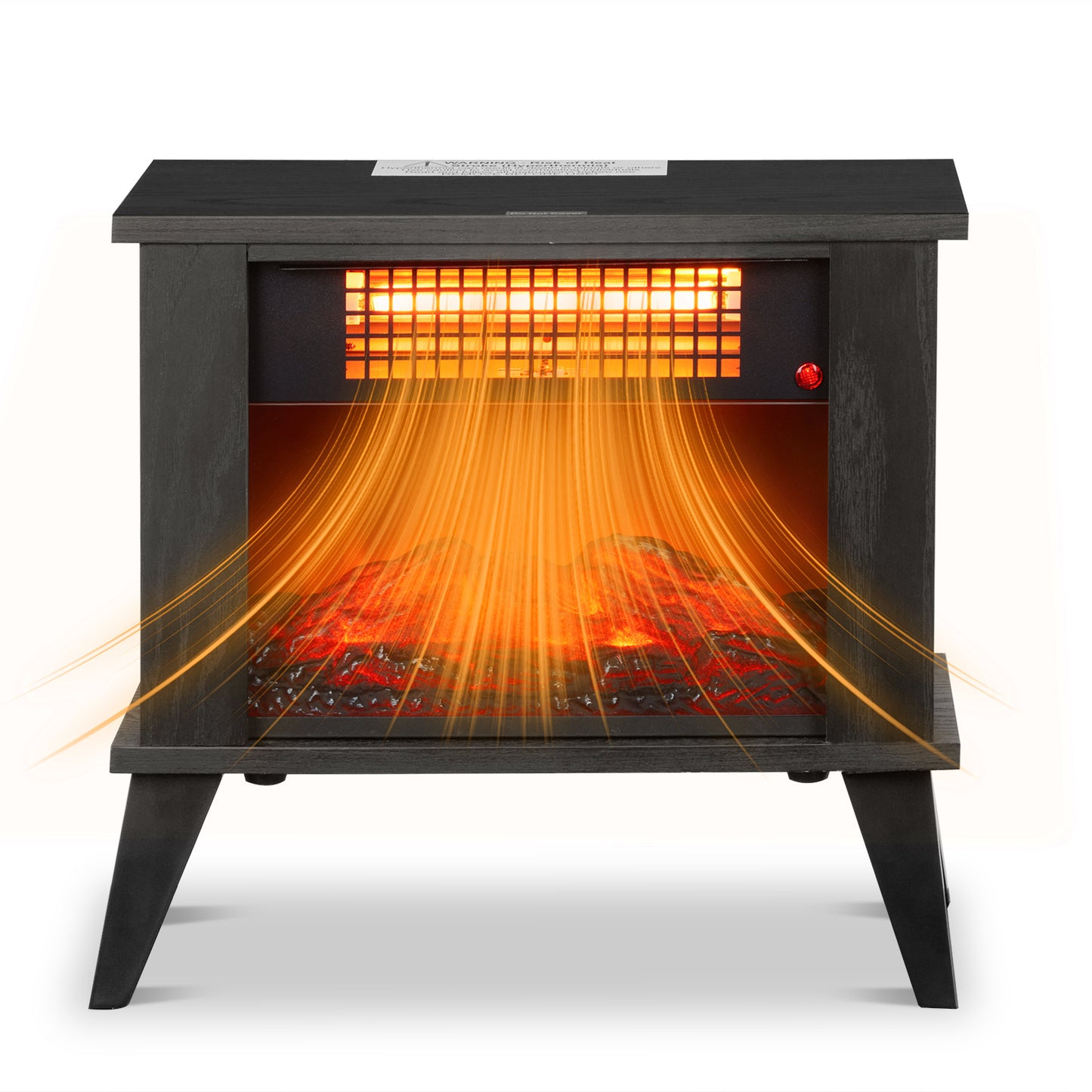 120V 1000W 15in Fireplace Black Wood Free-standing - Quartz Tube - 2nd Gear Temperature Control - With Fake Firewood - Single Color