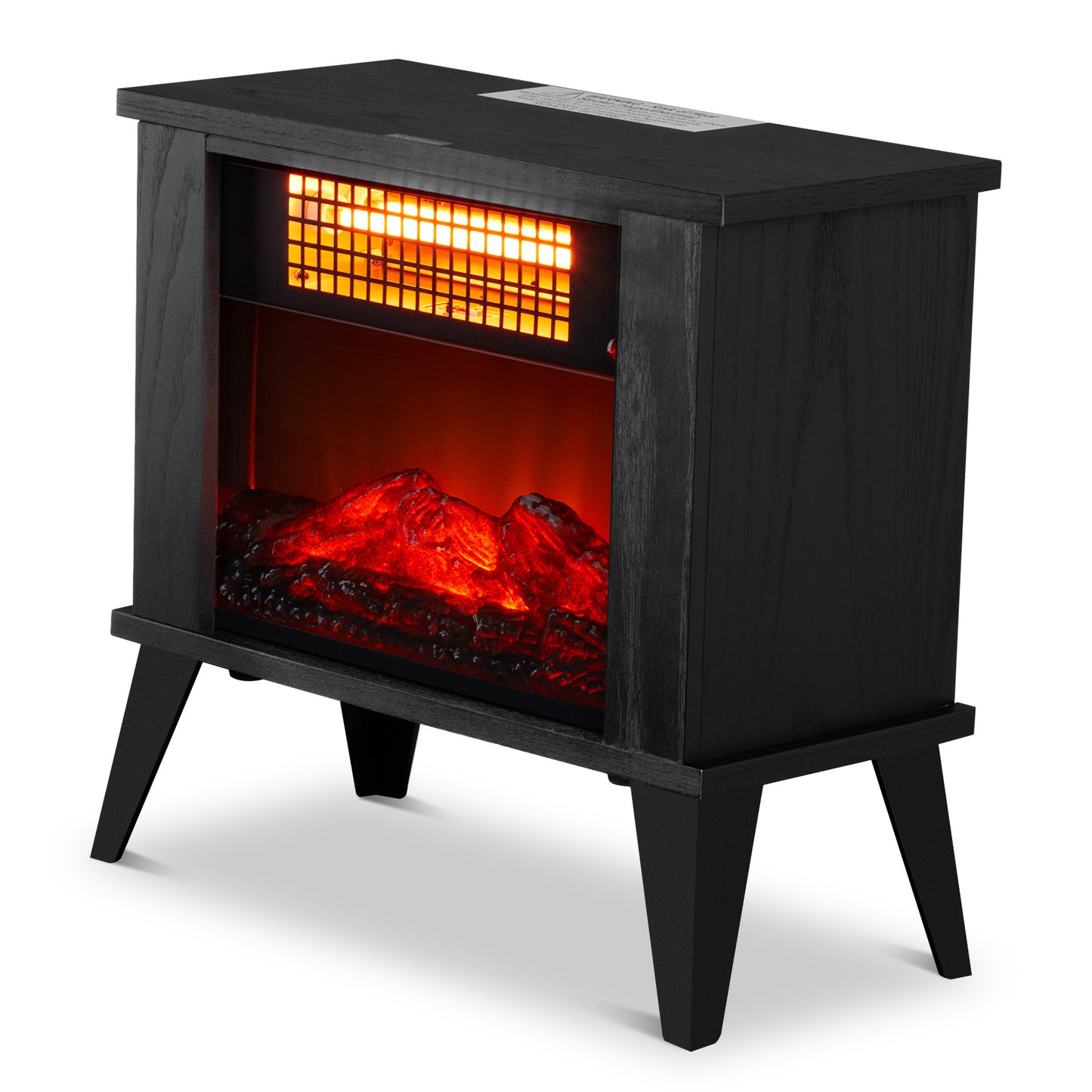 120V 1000W 15in Fireplace Black Wood Free-standing - Quartz Tube - 2nd Gear Temperature Control - With Fake Firewood - Single Color