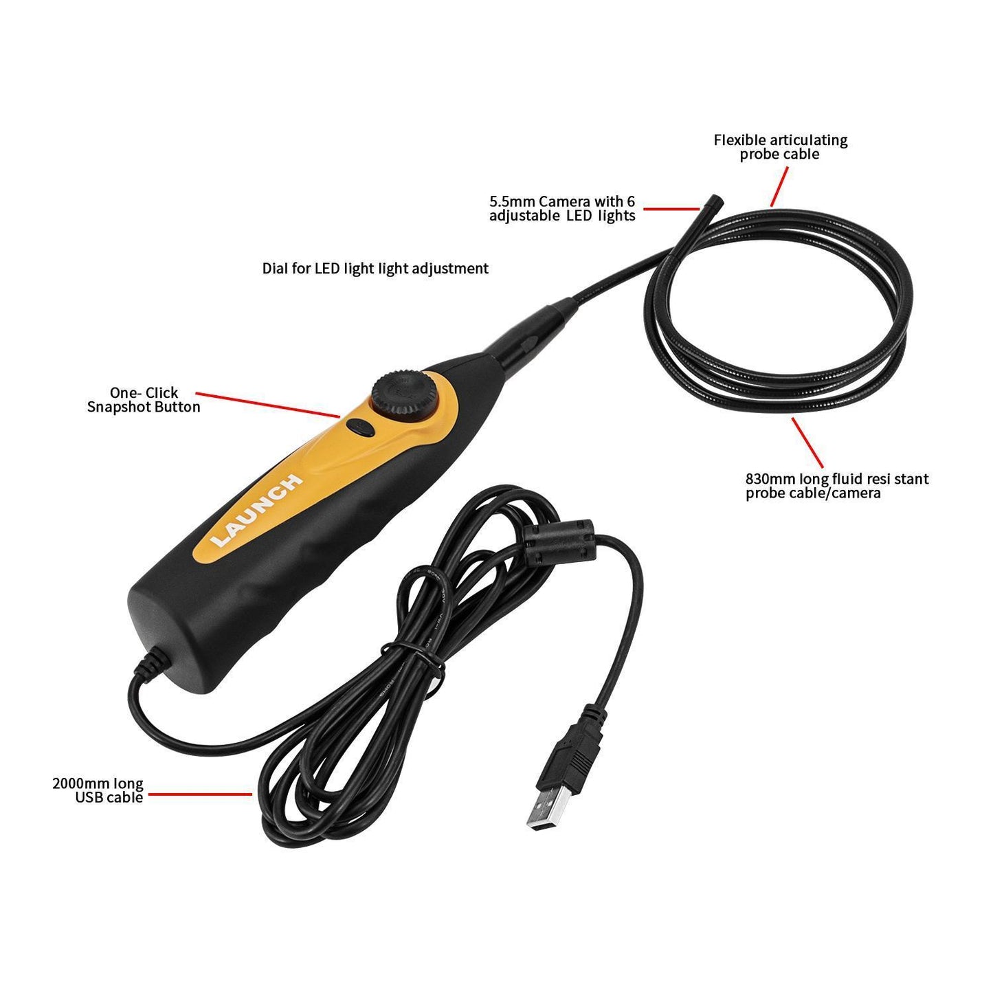 HD Waterproof Camera Video Endoscope 2m Cable 6-speed Adjustable LED Light Micro USB Type C Interface Car Special