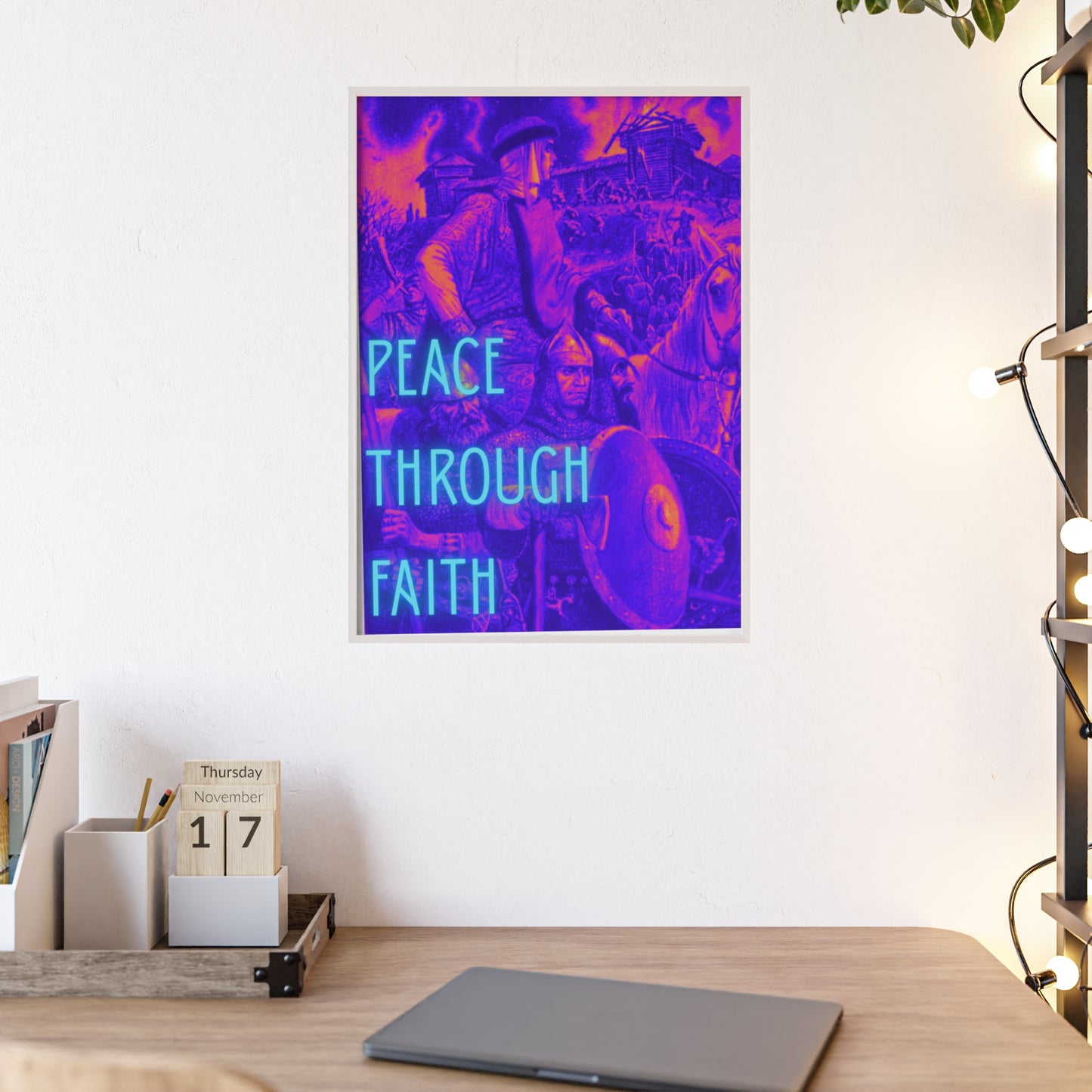 Peace Through Faith Posters with Wooden Frame