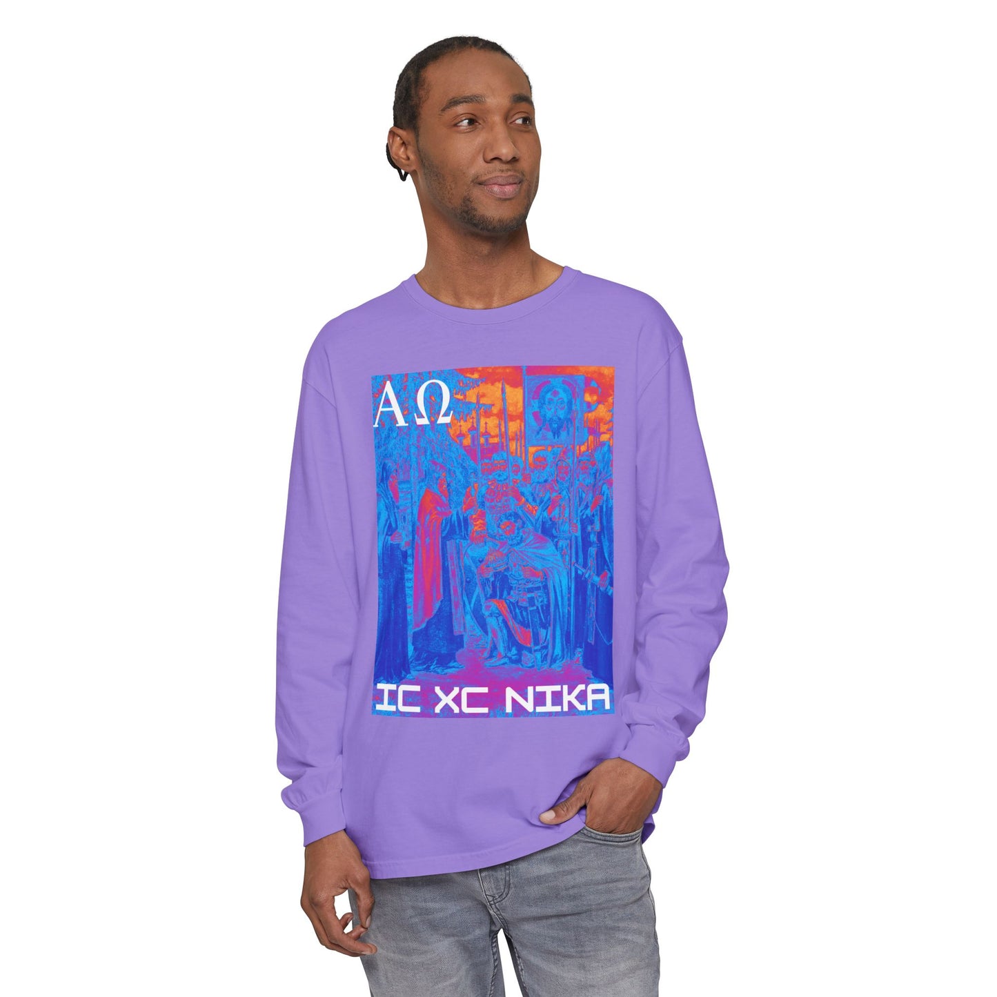 Alpha-Omega IC XC NIKA Unisex Garment-dyed Long Sleeve T-Shirt